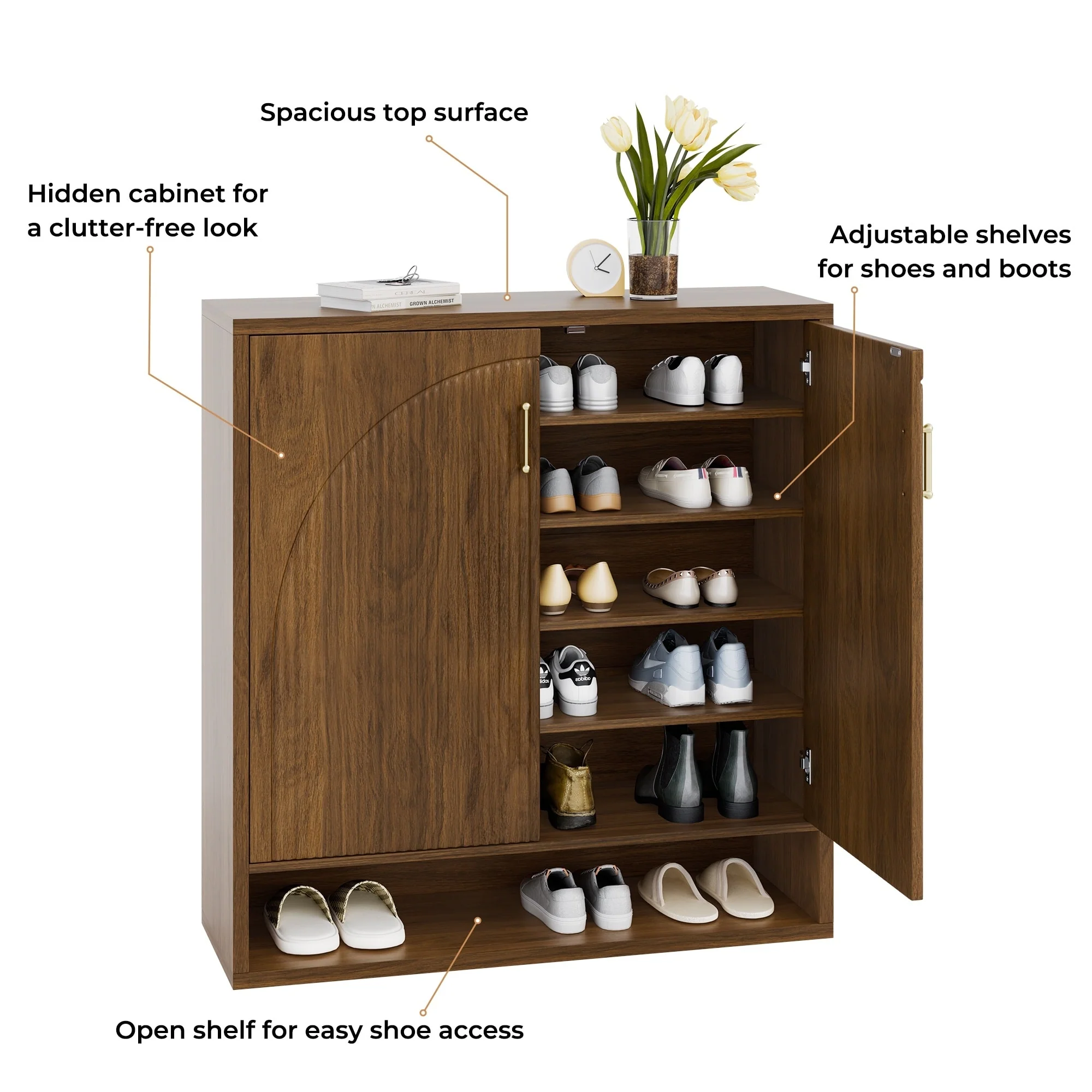 24 Pair Shoe Storage Cabinet with Adjustable Shelves - 41.3'' H X 39.4'' W X 13.8'' D