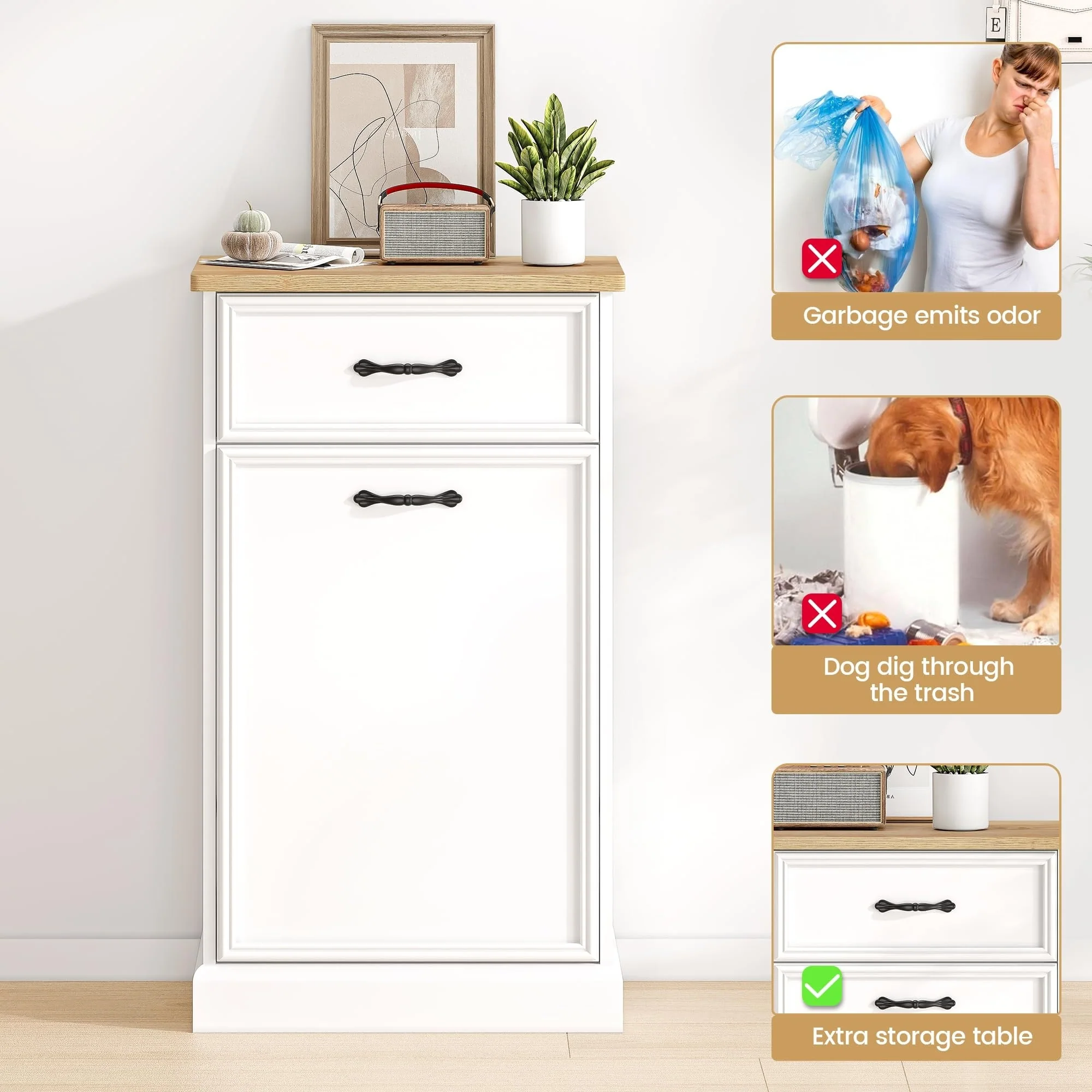 Kitchen Tilt Out Trash Can Cabinet with Drawer