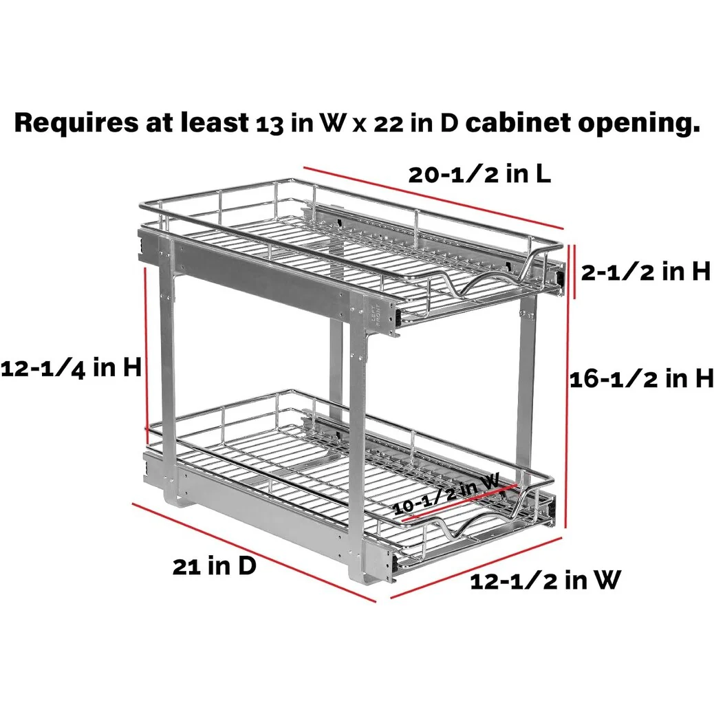 Hold N’ Storage Pull Out Cabinet Organizer 2 Tier – Heavy Duty Metal with Lifetime Limited Warranty - Anti Rust Chrome Finish