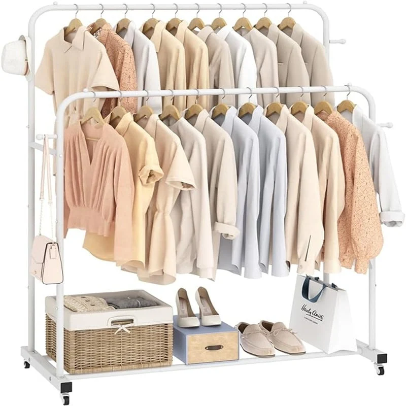 Double Rods Garment Rack with Wheels - 16.73