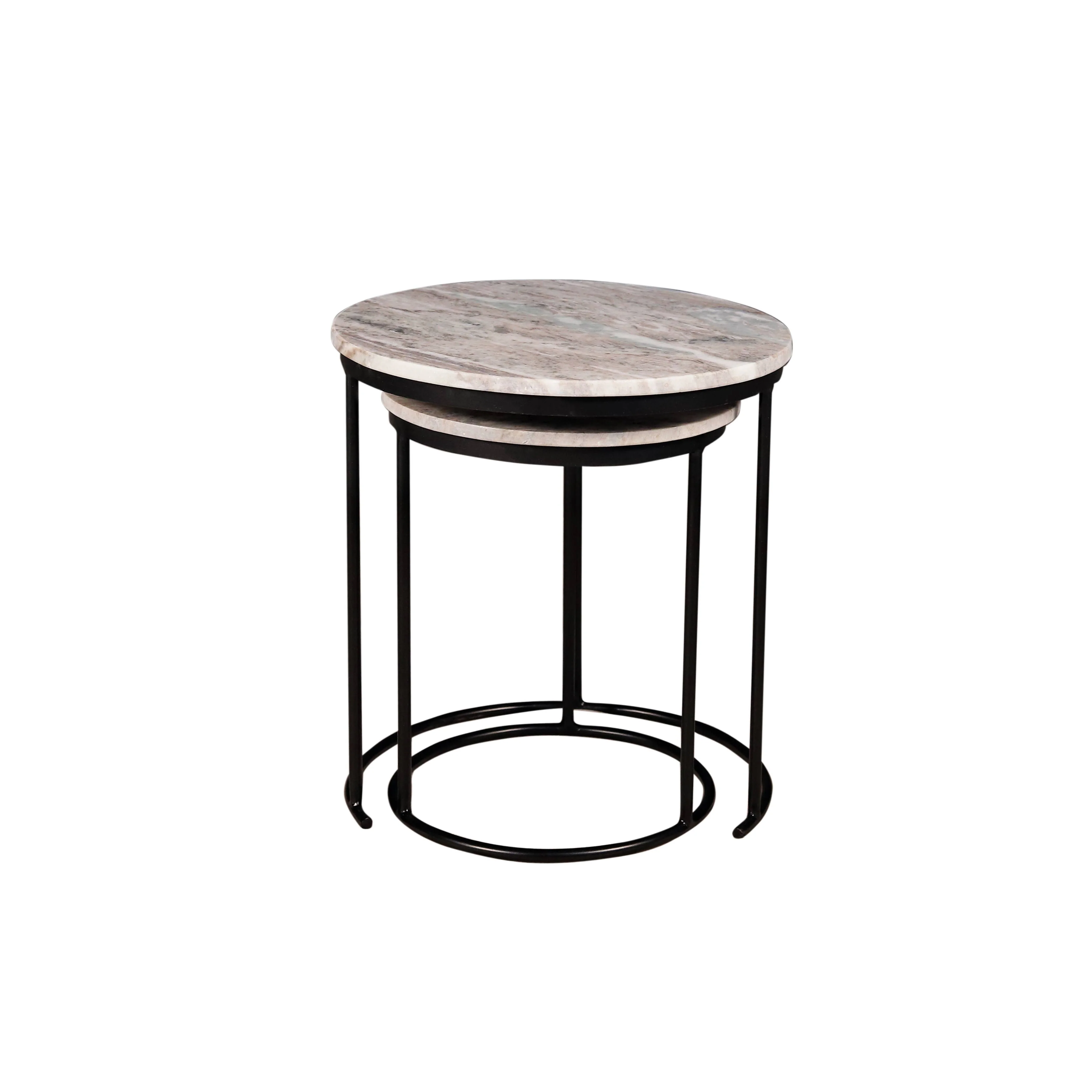 Marble Nesting Coffee Table With Black Metal Frame, Set of 2