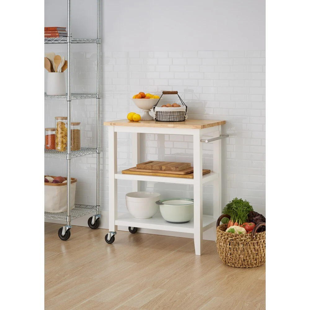 White Wooden Kitchen Cart