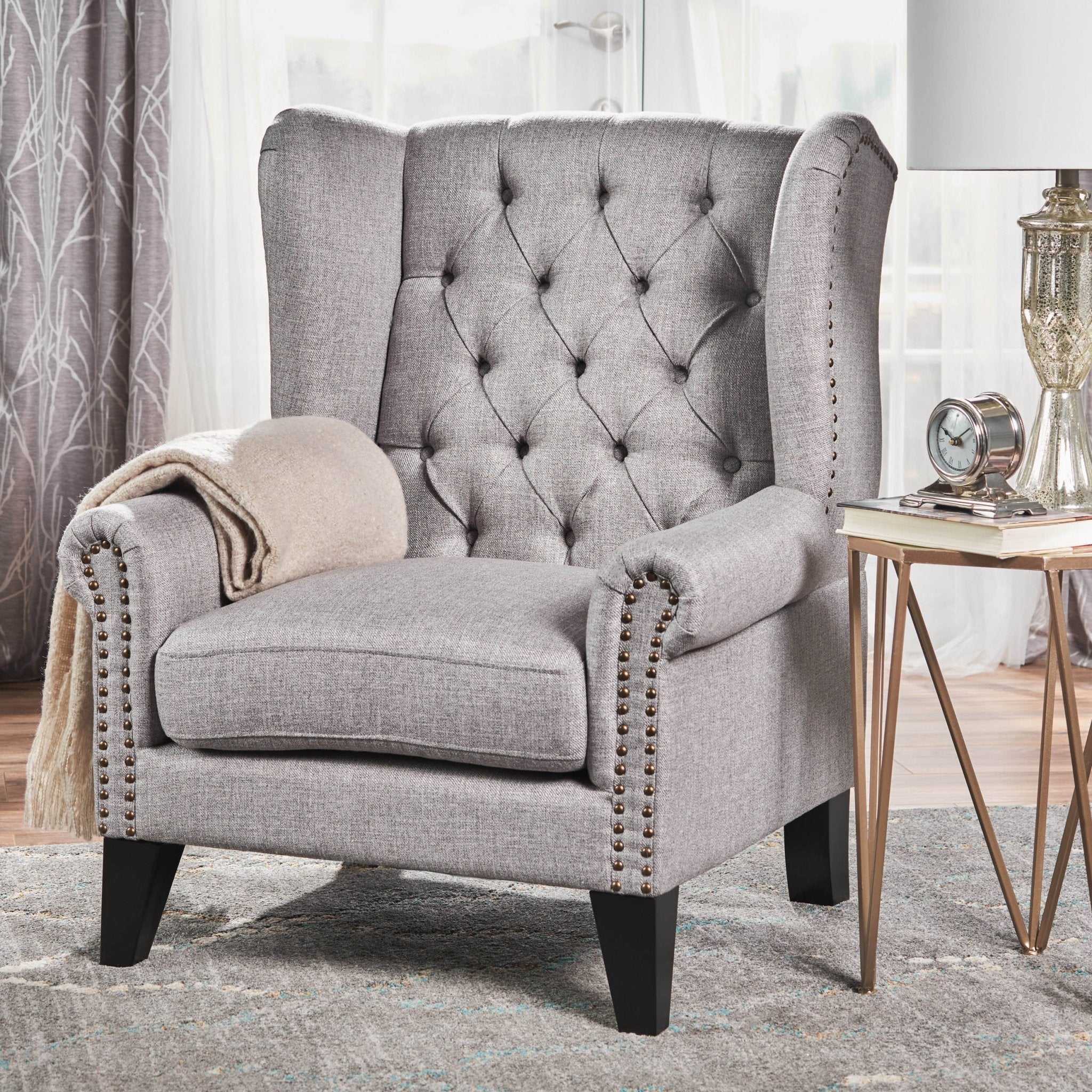 Cerebral Upholstered Wingback Chair with Diamond Tufting and Nailhead Trim