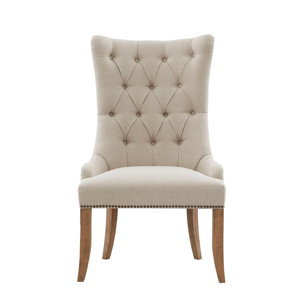 Upholstered Accent Chair with Button Tufted High Back and Nailhead Trim