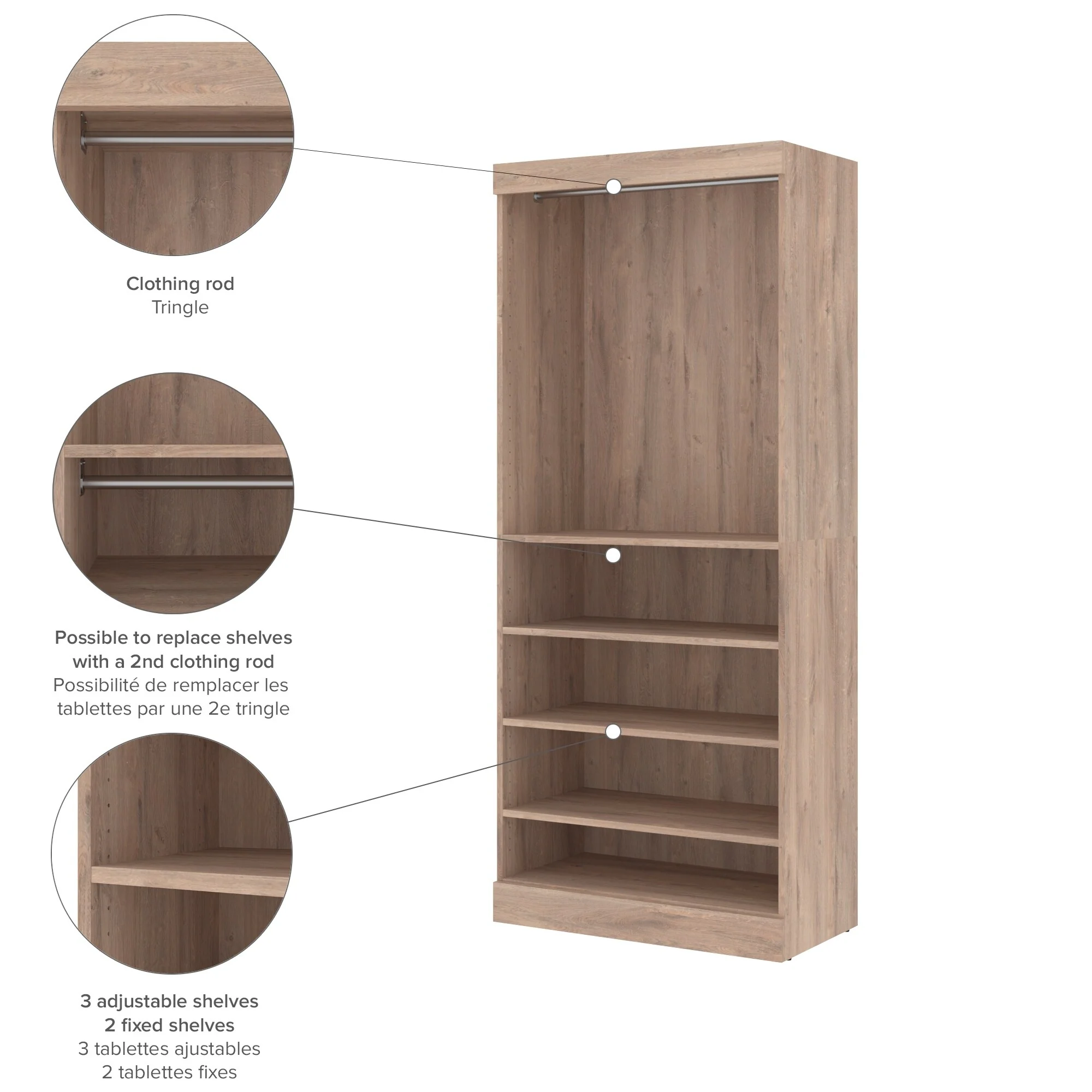 Pur 36W Closet Organizer, Home Organization Wardrobe by Bestar