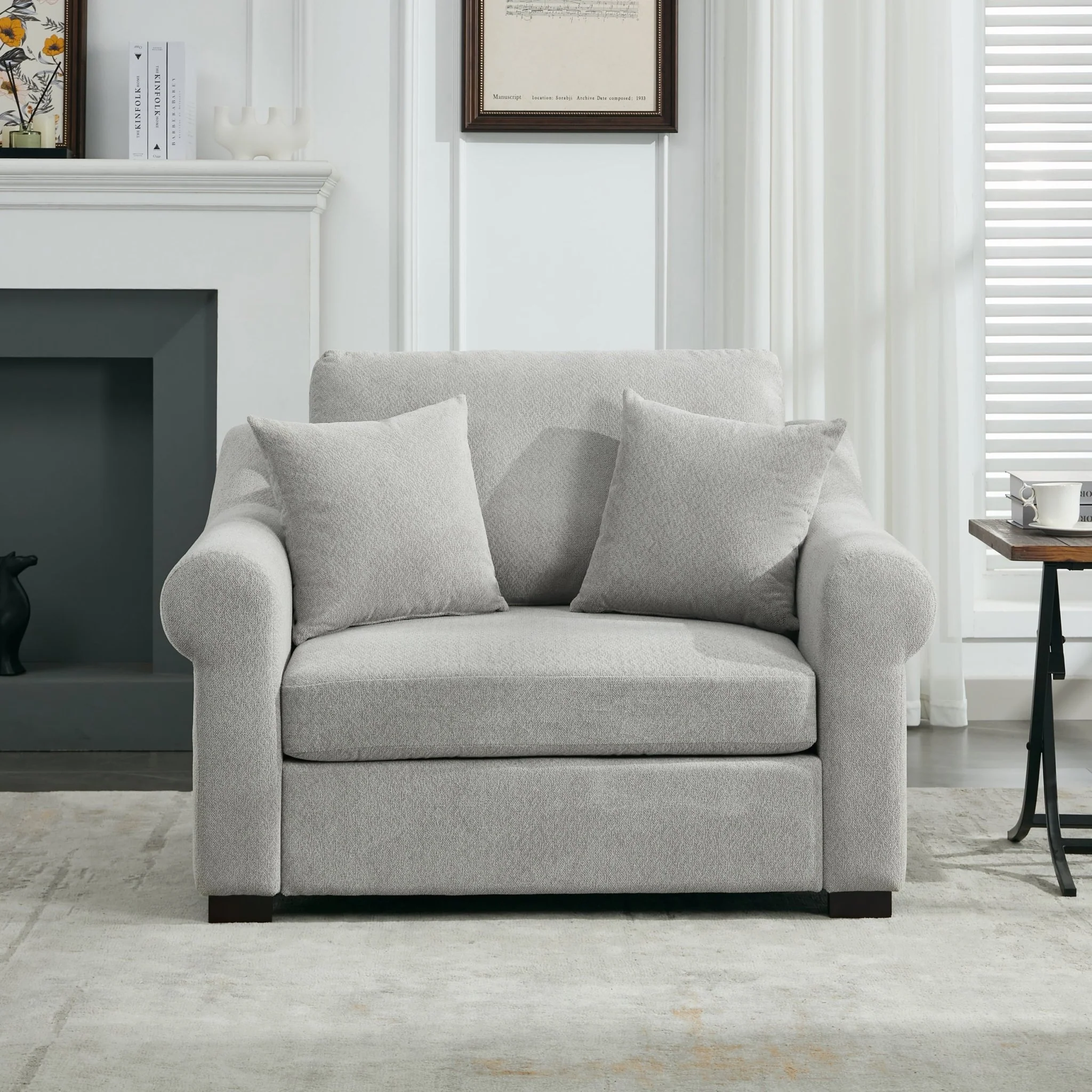 Elicited Upholstered Arm Chair with Wide Armrests and Removable Cushion