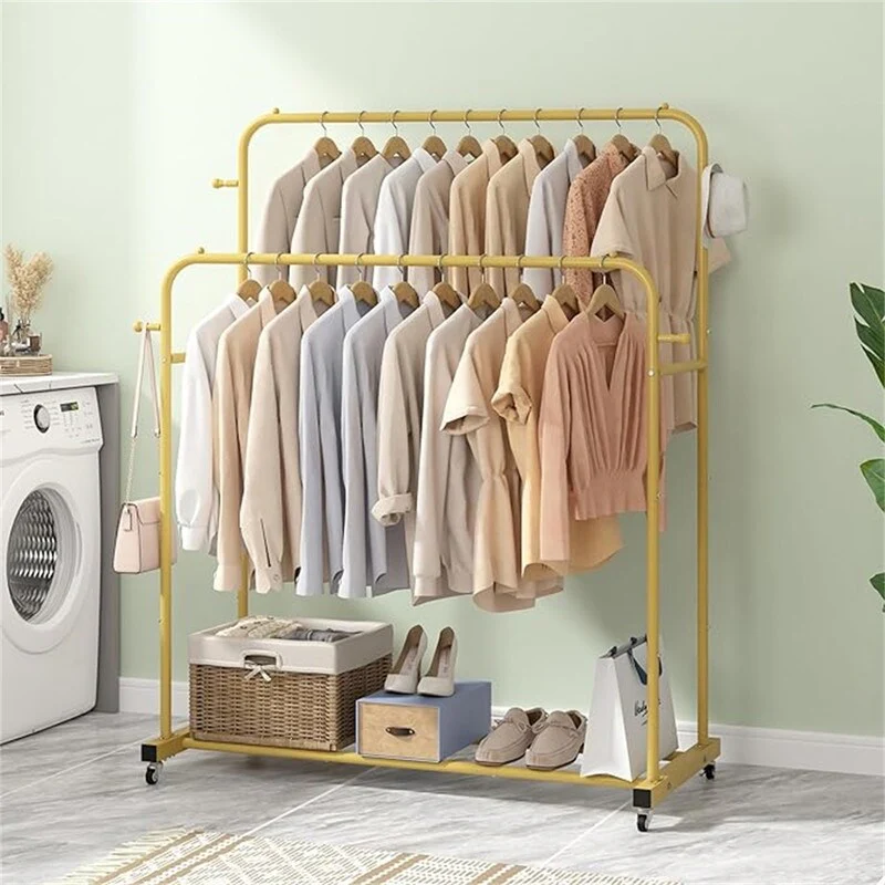 Double Rods Garment Rack with Wheels - 16.73