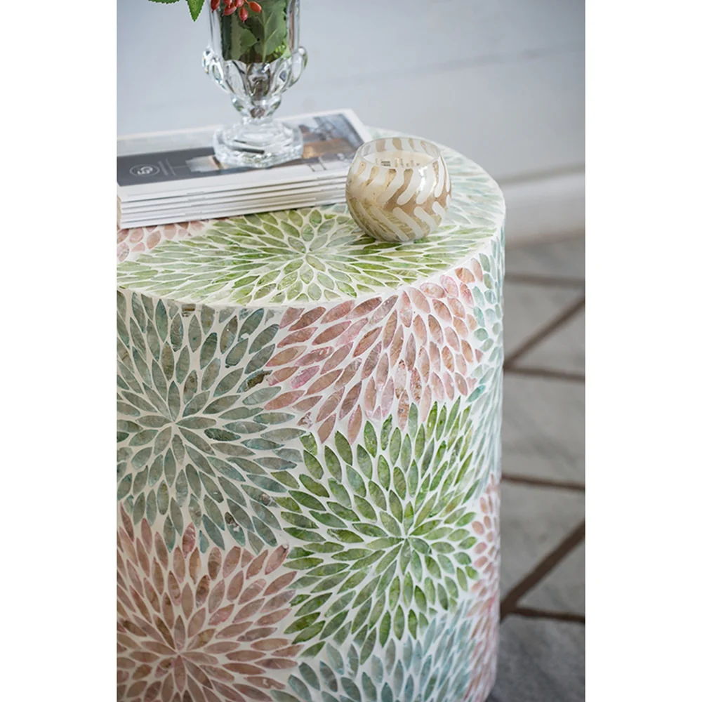 Floral Cylindrical Capiz Side Table