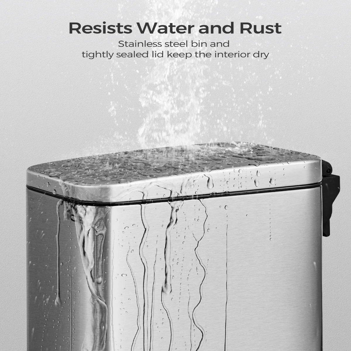 Stainless Steel Slim Bathroom Trash Can with Soft-Close Lid and Plastic Removable Inner Bucket