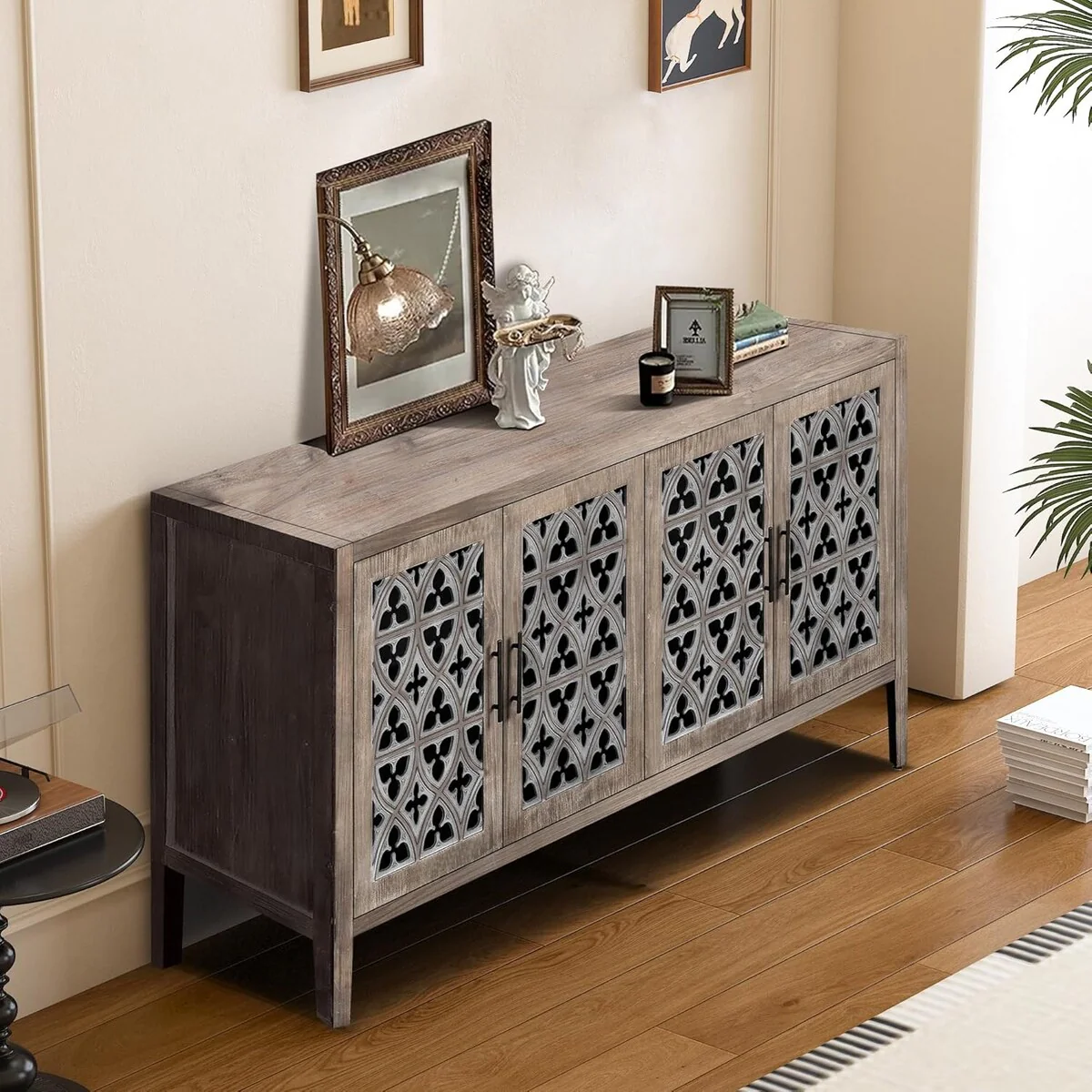 Roomfitters Hollow Four Door Antique Cabinet - American Country Style, Ideal for Living Room, TV Cabinet, Kitchen