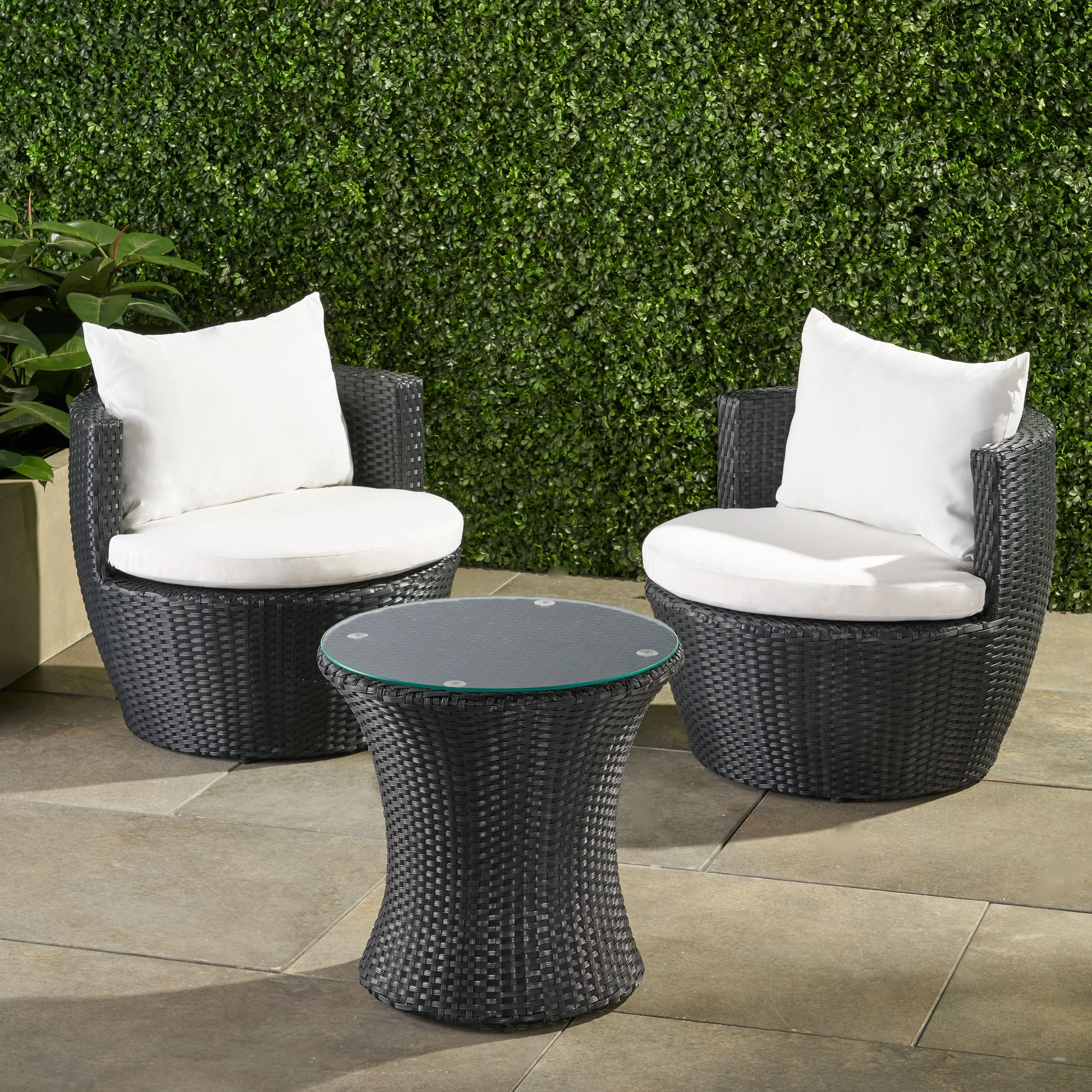 Vanadinite 3-Piece Outdoor Chat Set with Glass Table and 2 Armless Chairs