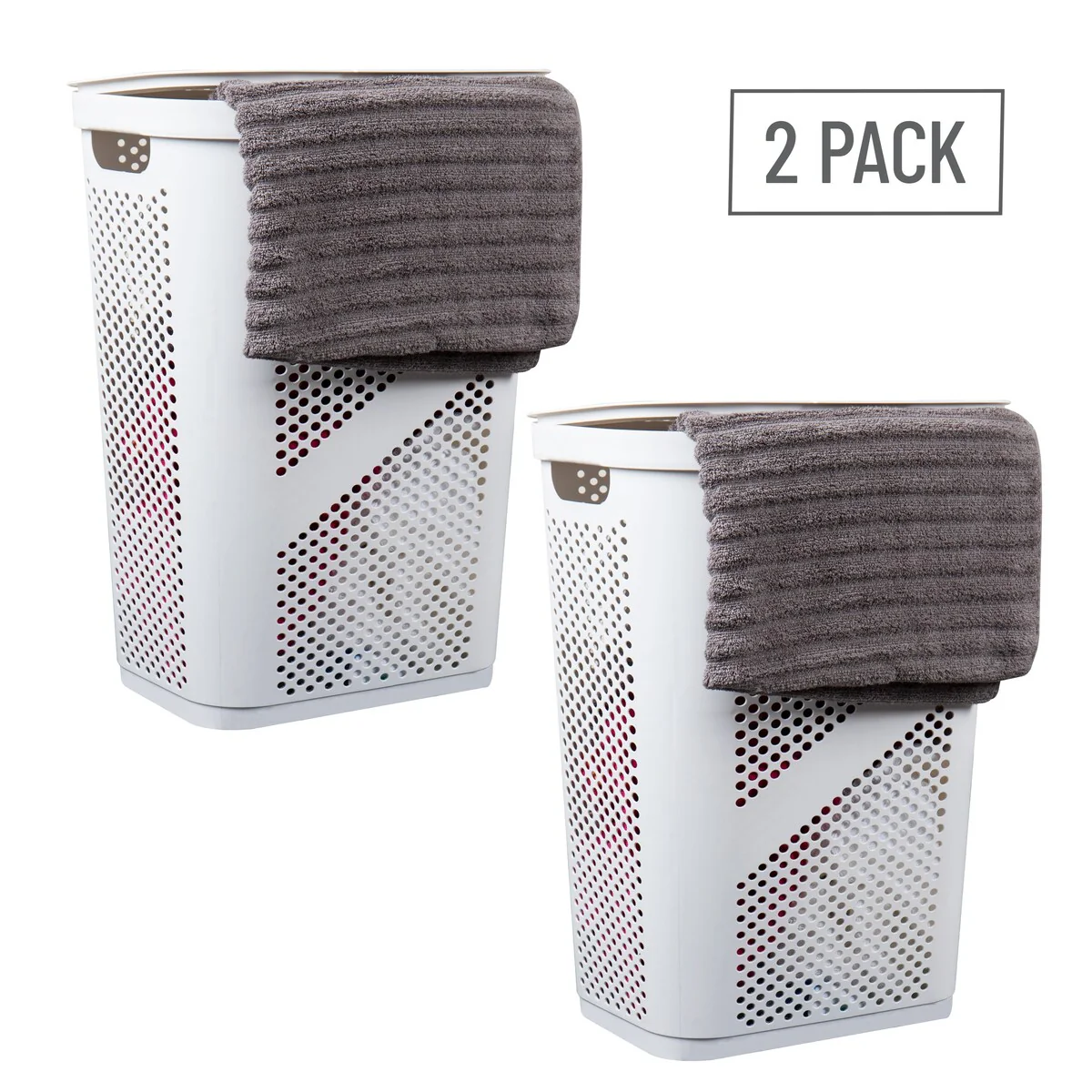 Mind Reader 60L Slim Laundry Hamper, Clothes Basket, Lid, Ventilated, Plastic, 17.25