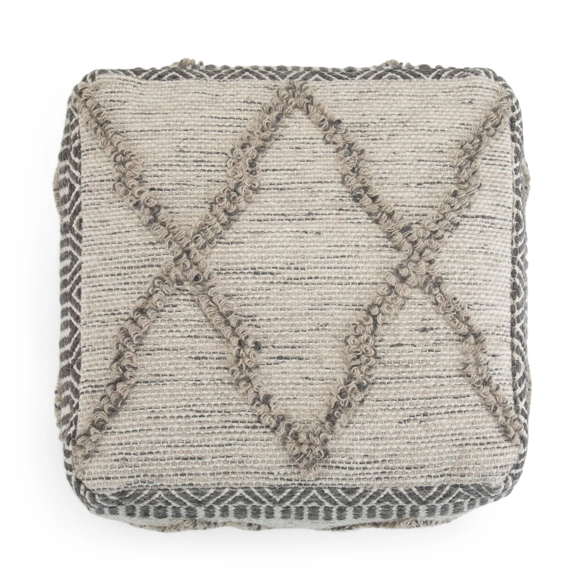 Wool and Cotton Woven Zig-Zag Square Pouf