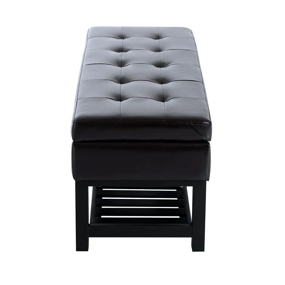 Porch & Den Westfield Brown Faux Leather Tufted Shoe Rack Ottoman Storage Bench