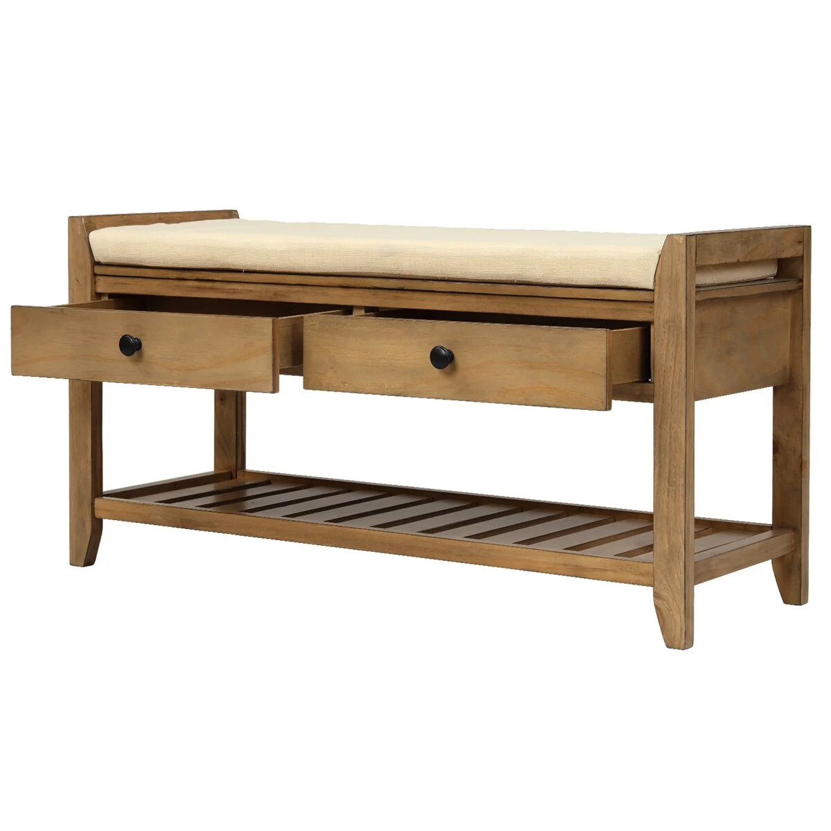 Entryway Storage Shoe Rack Bench with Cushioned Seat and Drawers