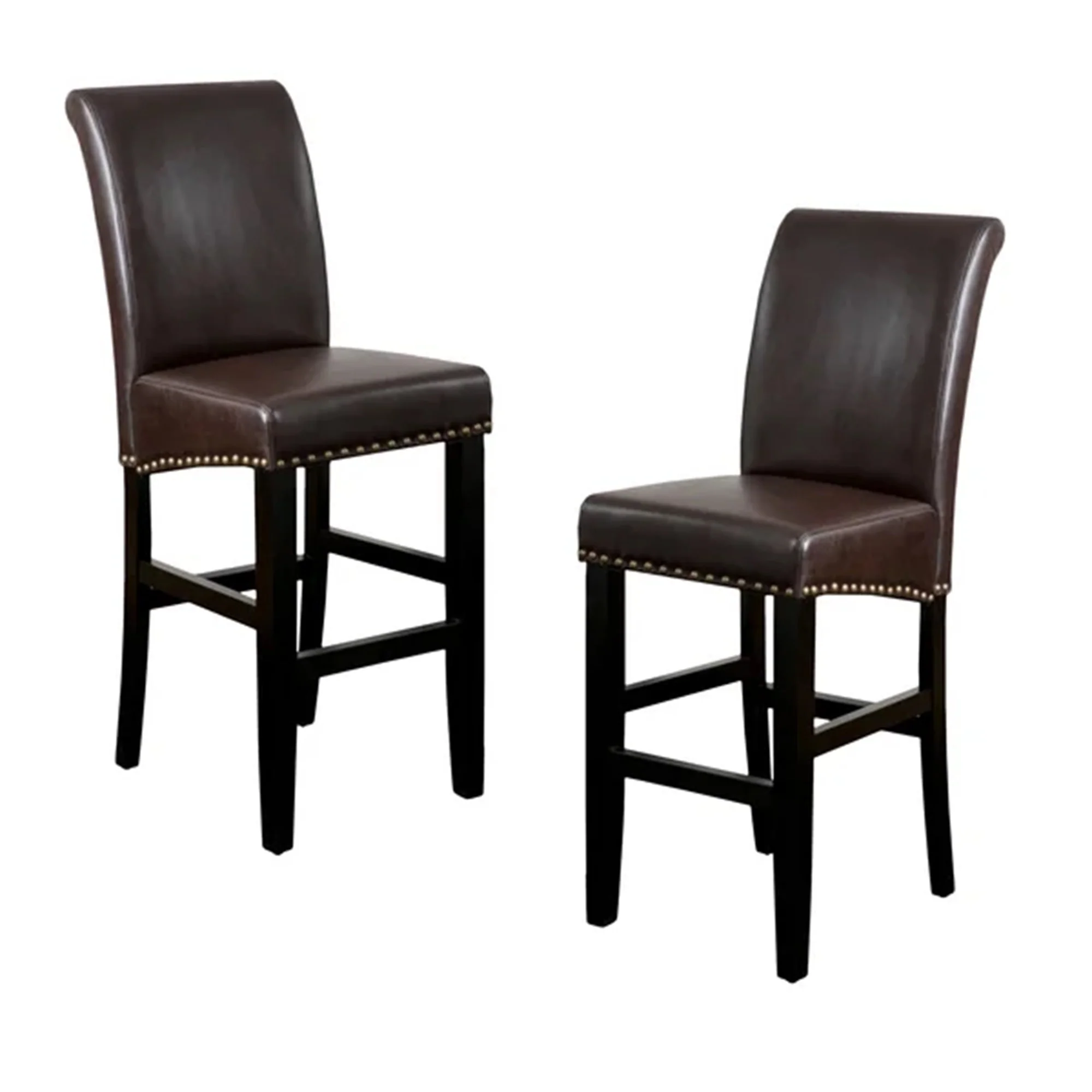 Bonded Leather Counter Stool with Solid Wood Frame, Set of 2