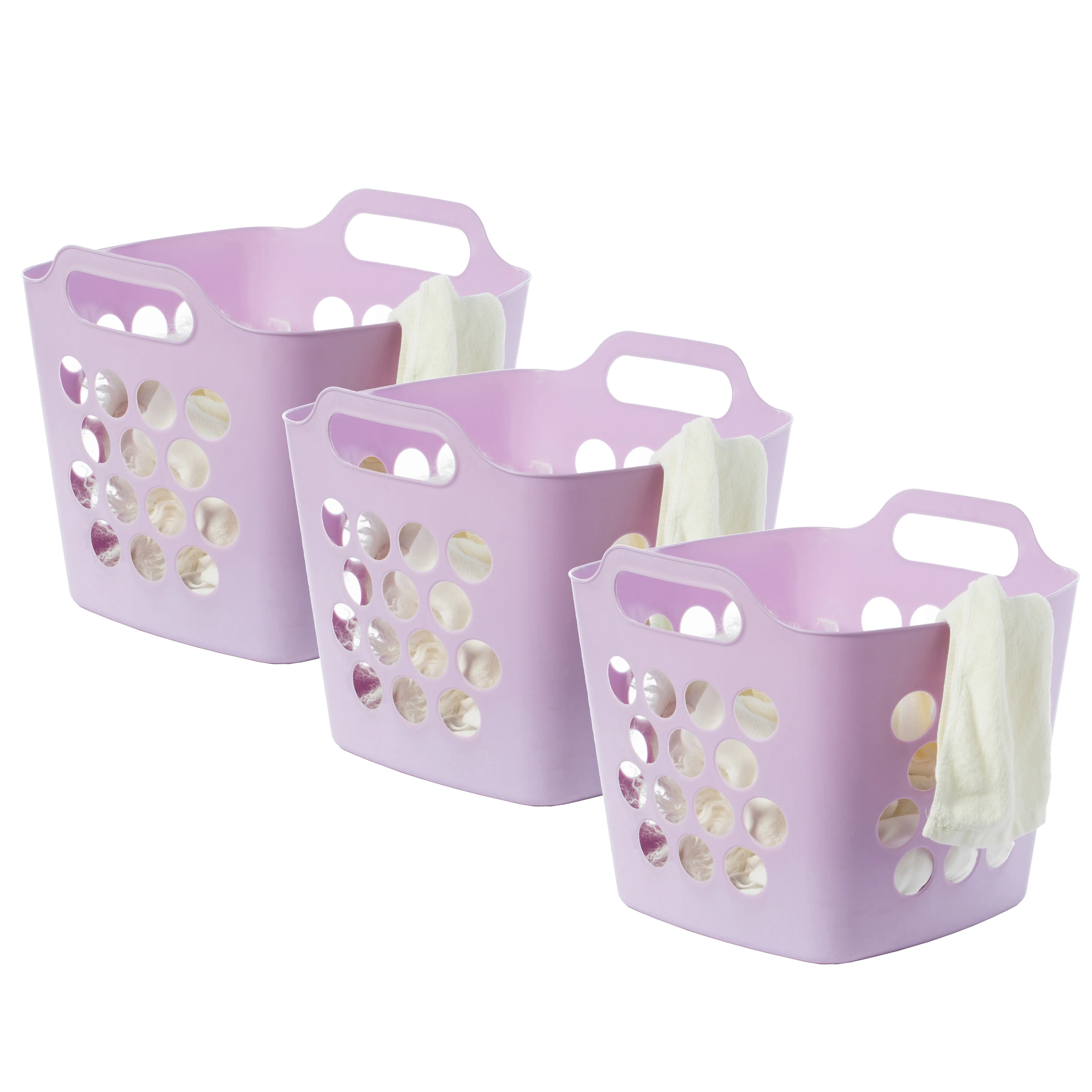 Flexible Plastic Laundry Basket - Square Storage Hamper with Side Handles for Easy Carrying - 28 Litter