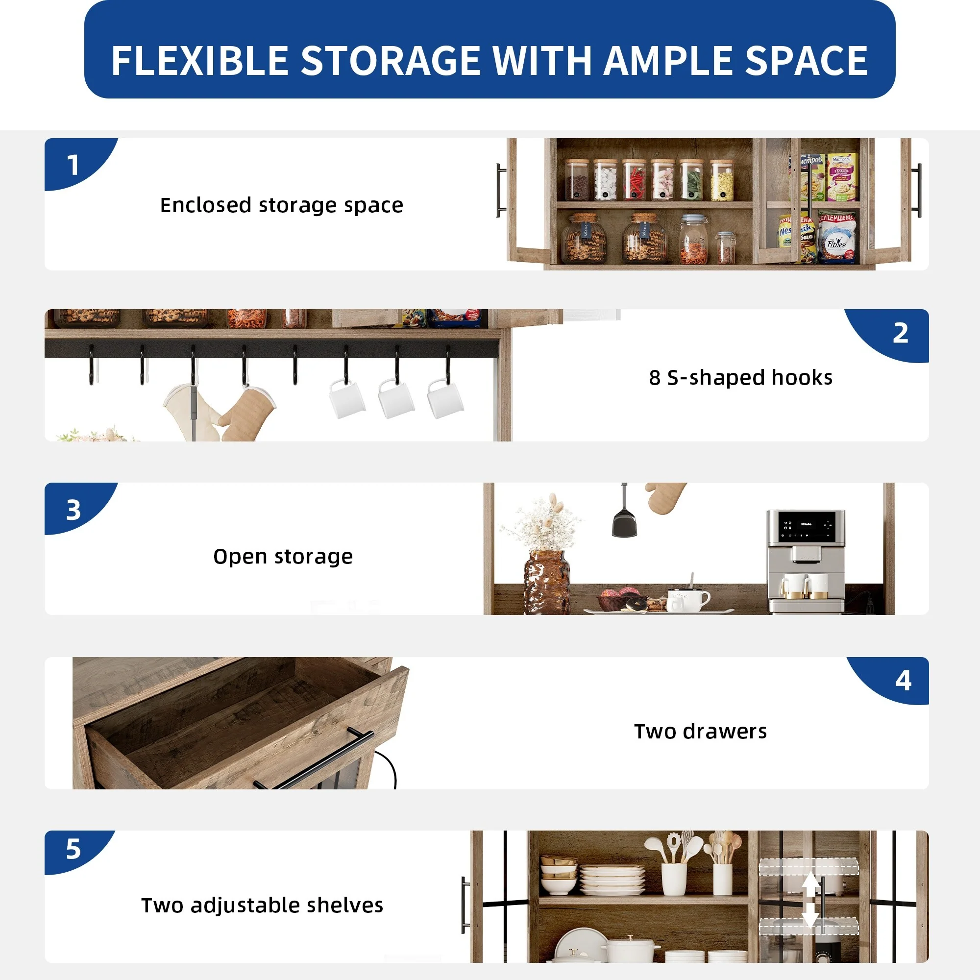 Moasis 71'' Kitchen Pantry Storage Cabinet Microwave Stand Hutch Cabinet with Power Outlet