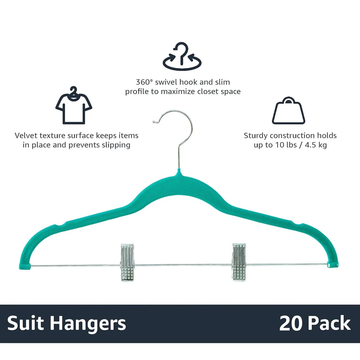 Javlergo 20-Pack Velvet Clothes Hangers, 16.5in Heavy-Duty Hangers with Adjustable Clips, Non-Slip, Space-Saving