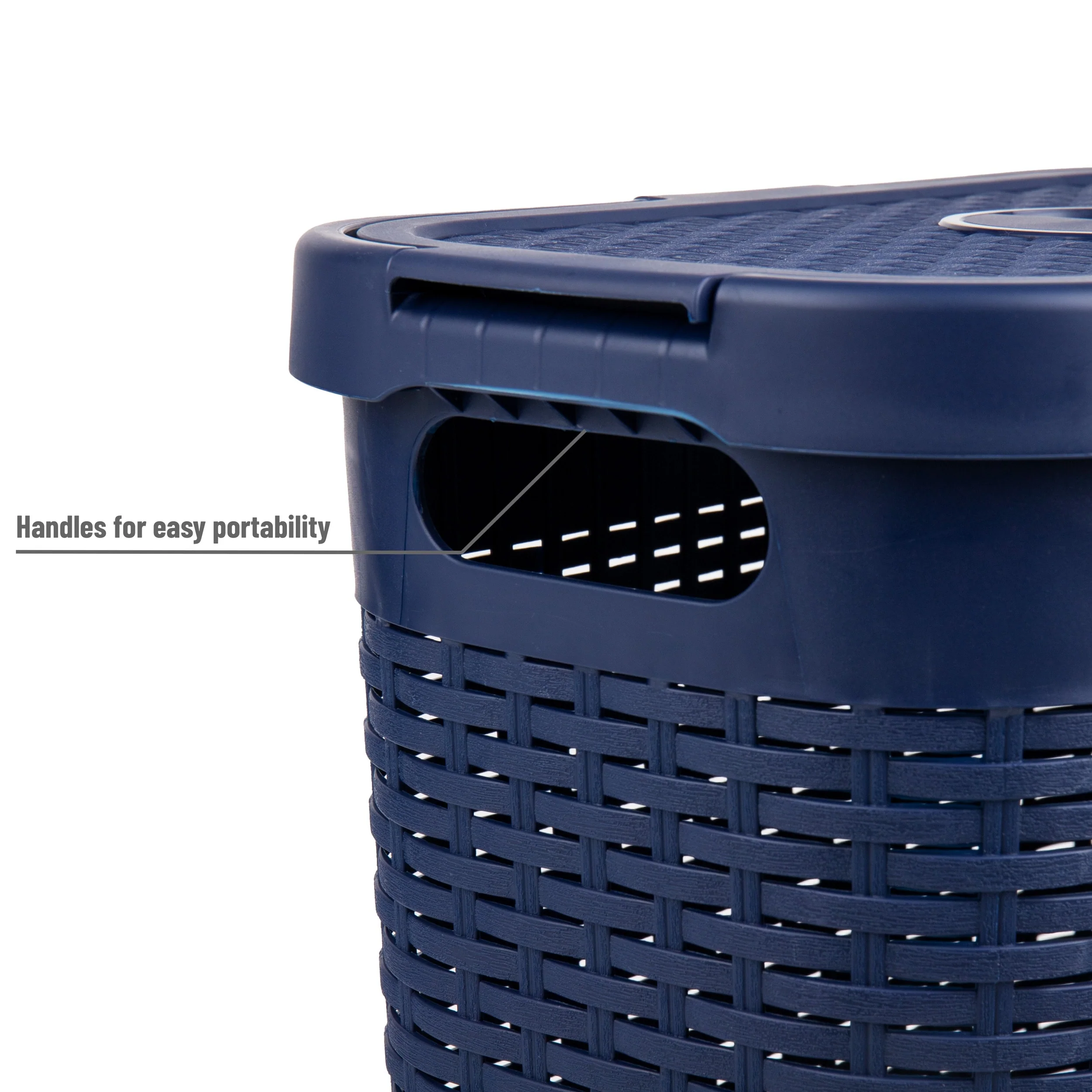 Mind Reader 40L Slim Laundry Hamper, Clothes Basket, Lid, Wicker Design, Plastic, 18