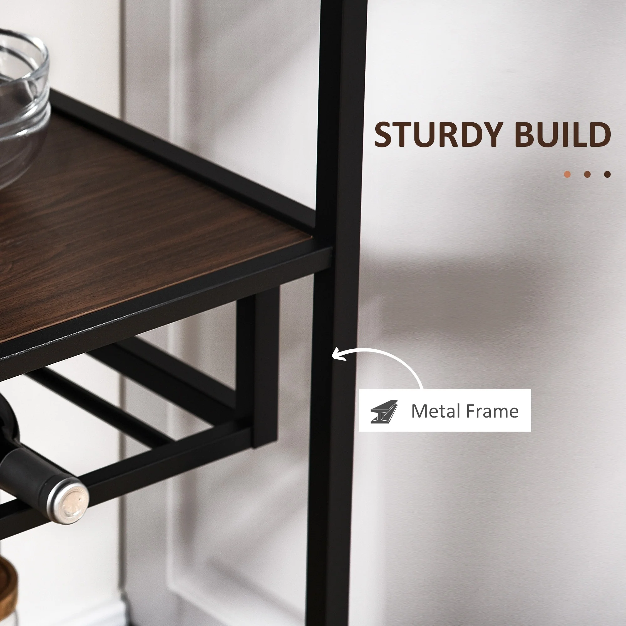 HOMCOM Industrial Wine Rack with 11-Bottles Holder, Free Standing Wine Shelf with Glass Holders, Dark Brown