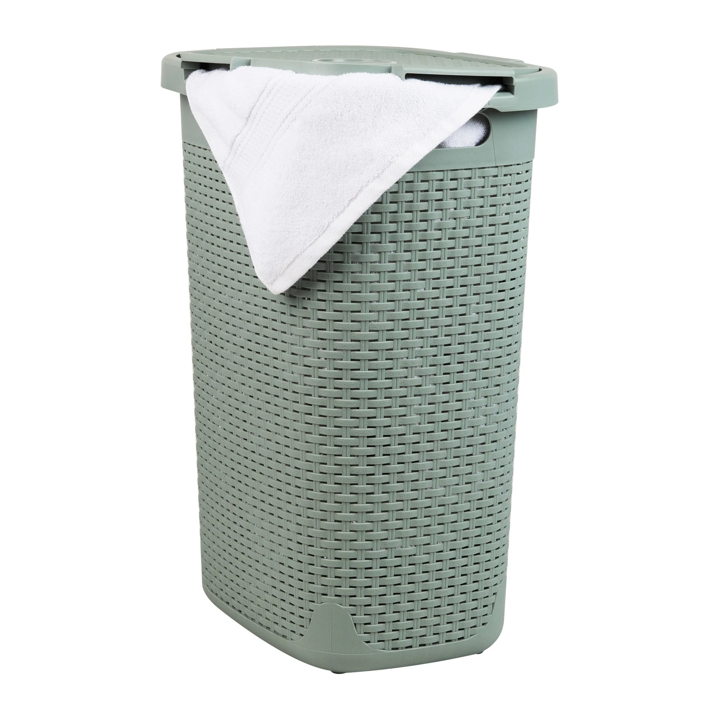 Mind Reader 60L Slim Laundry Hamper, Clothes Basket, Lid, Wicker Design, Plastic, 17.65