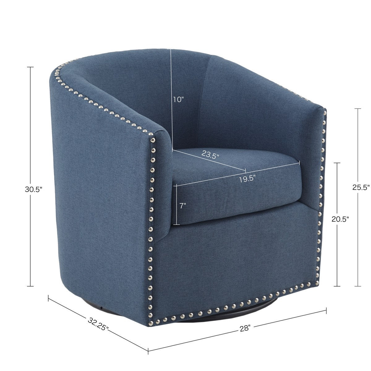 Fantasyy Upholstered Swivel Chair with Nailhead Trim and Curved Design