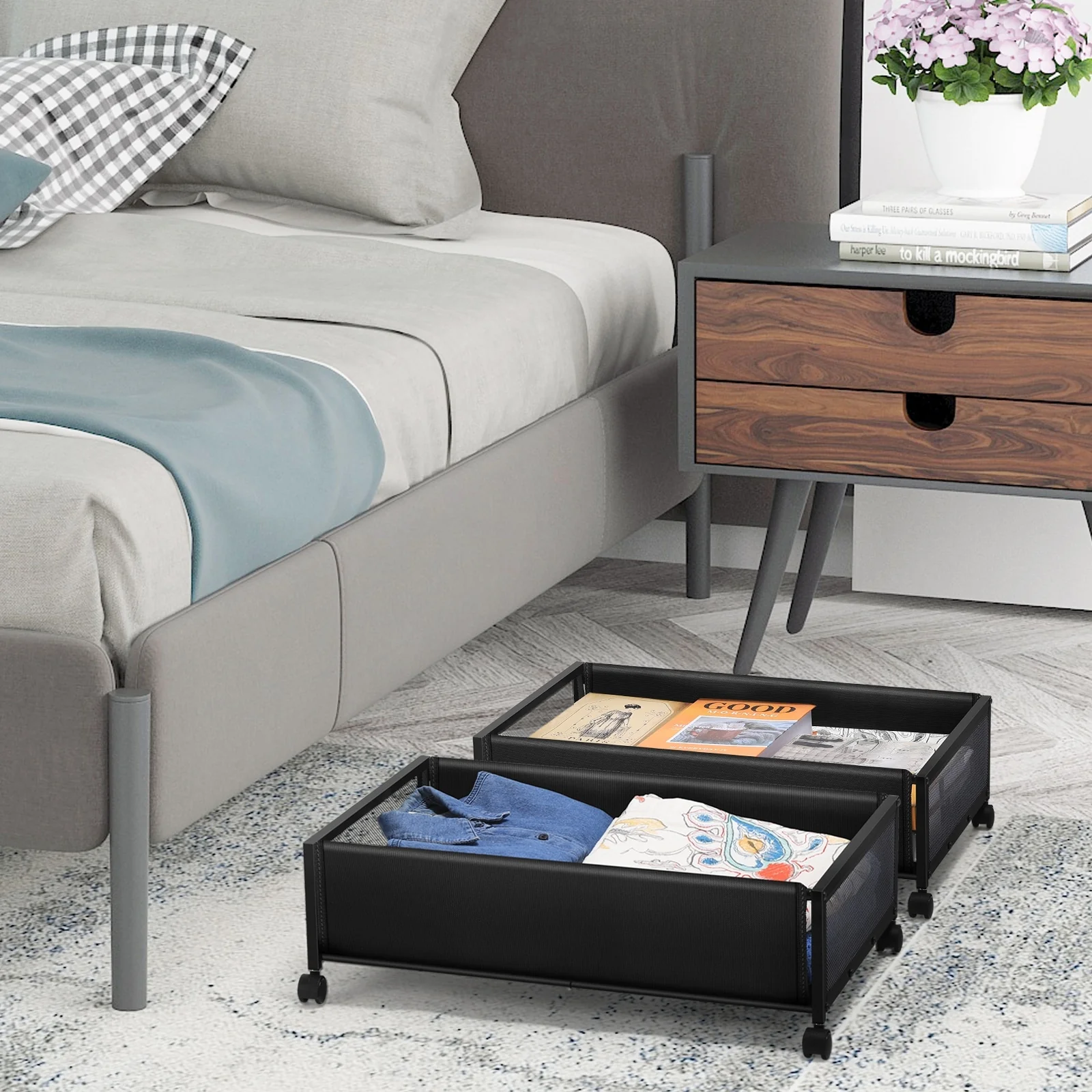 2 Packs Under Bed Storage with Wheels - 2-PCS