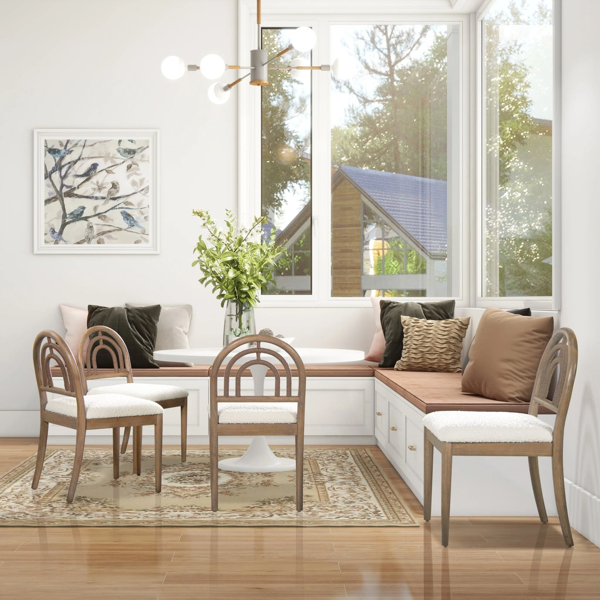 Upholstered Dining Chair with Arched Back Wood, Set of 2