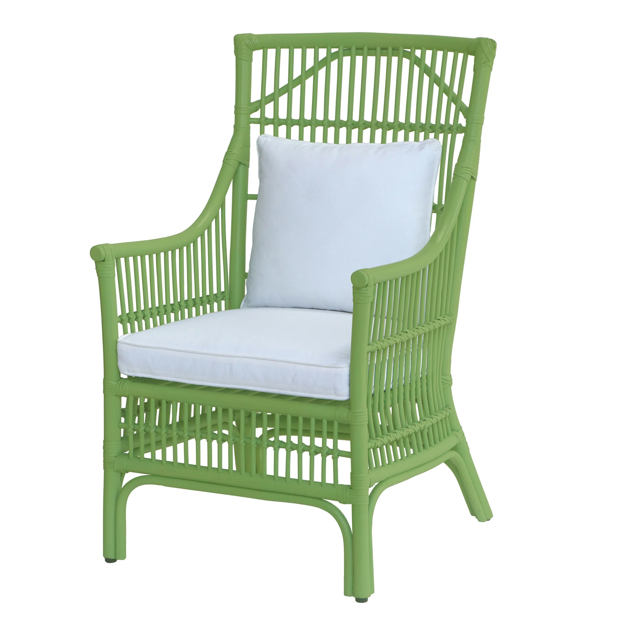 Rattan Slat Back Dining Arm Chair Green