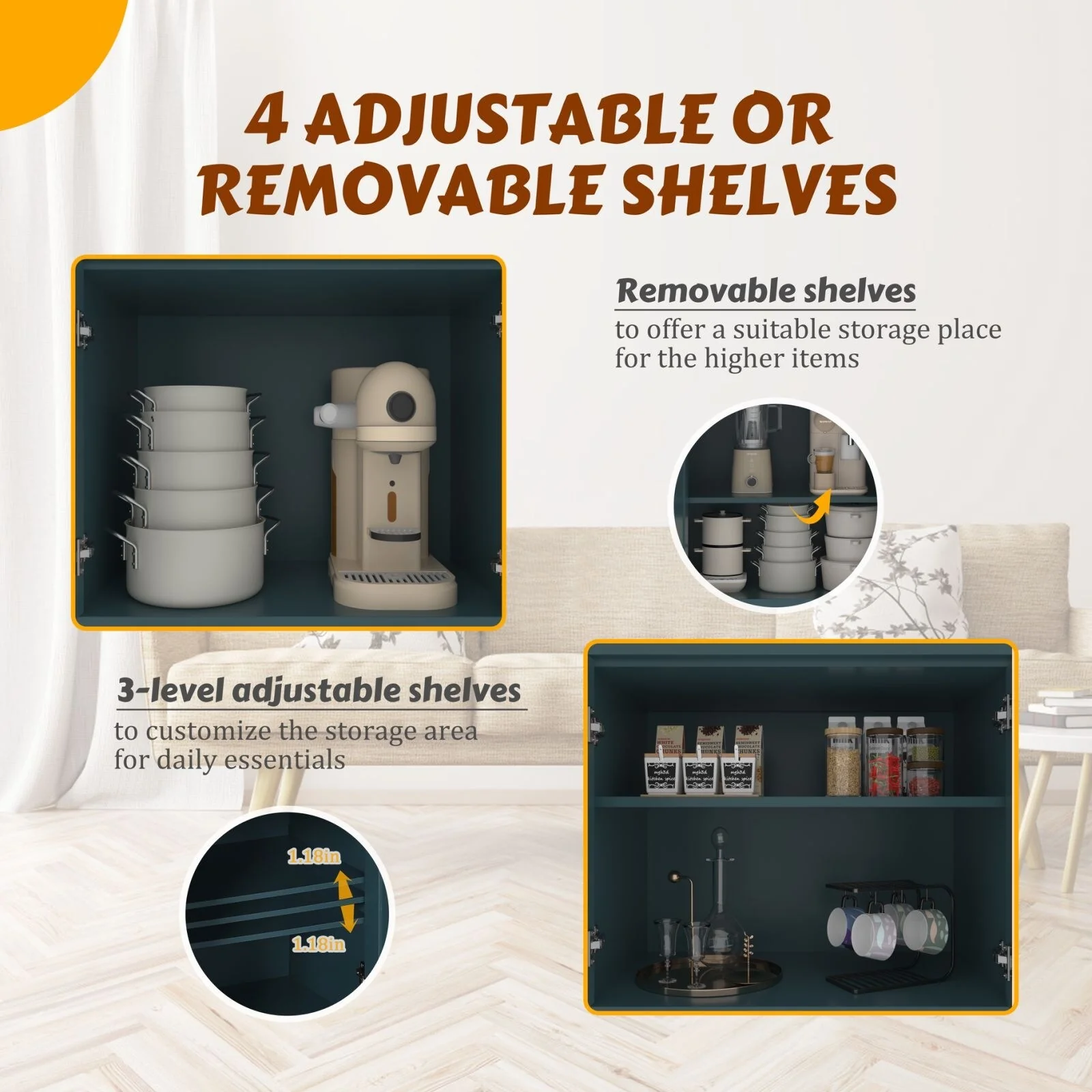 VEIKOUS Kitchen Pantry Storage Cabinet Cupboard with Framed Glass Door and Drawer