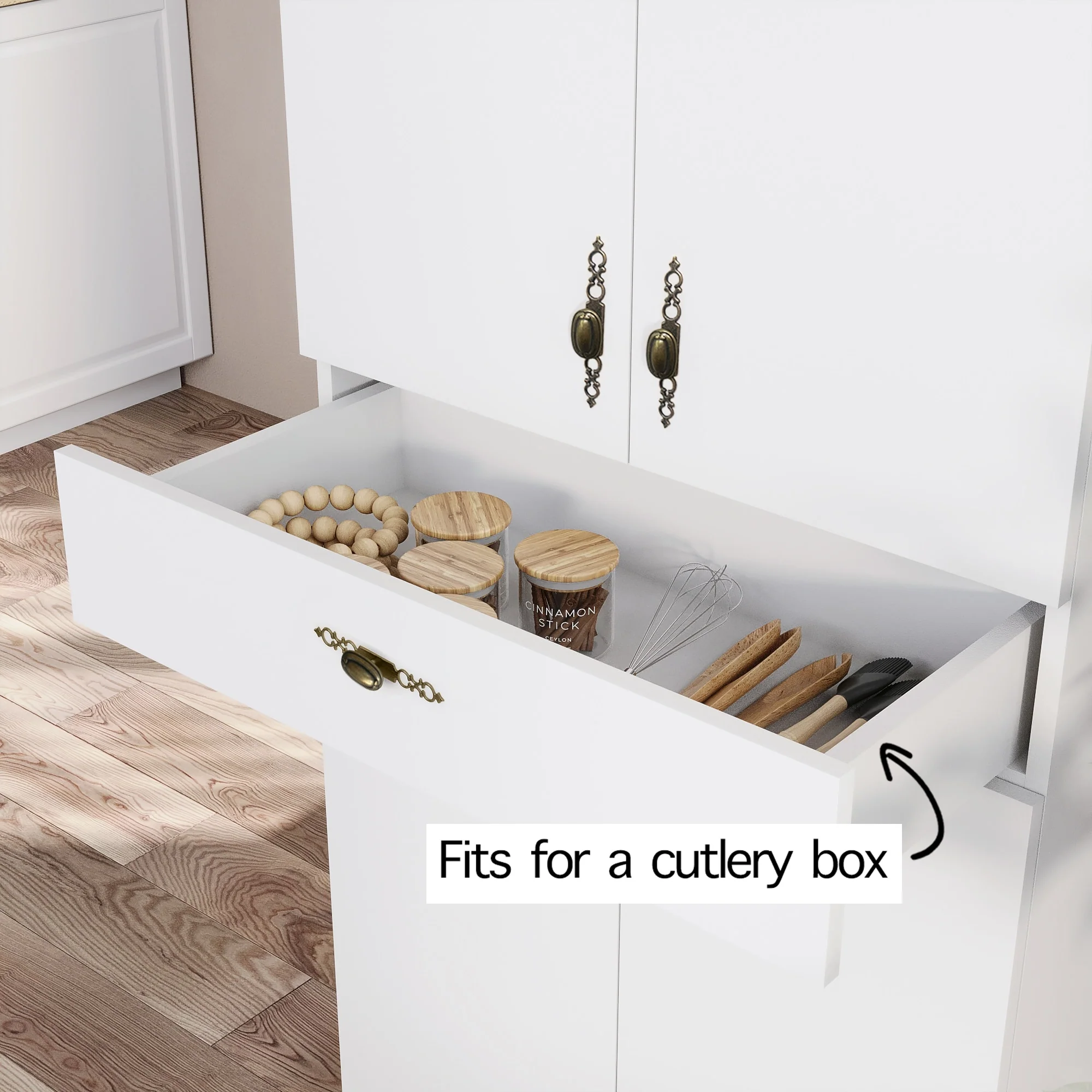Living Skog Monti Food Pantry Storage Kitchen Cabinet with Adjustable Shelves and Drawer