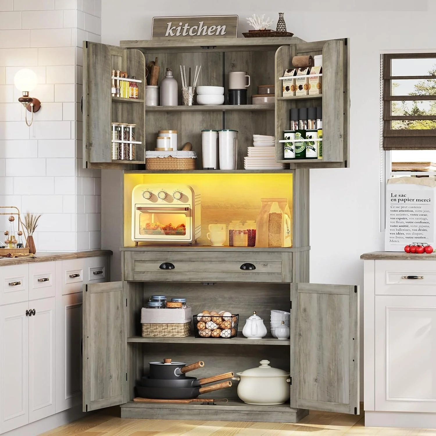 Farmhouse Kitchen Storage Cabinet Pantry Cabinet Home Bar