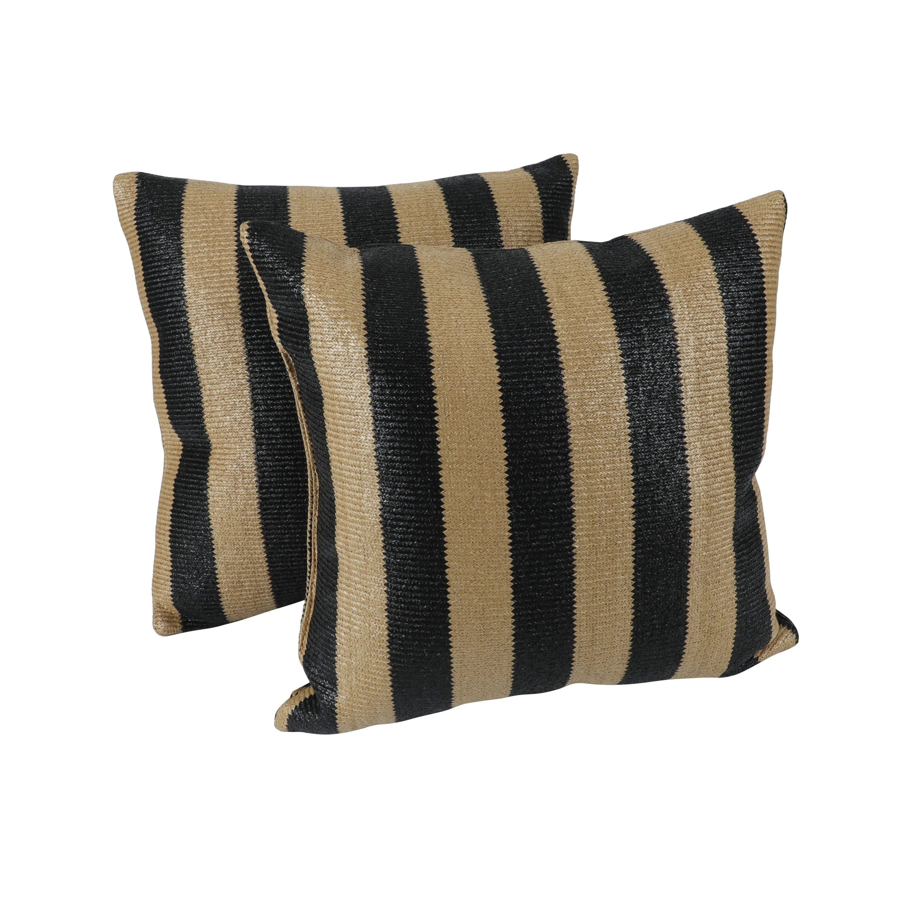 Black & Tan Stripe Outdoor Square Pillows, Set of 2