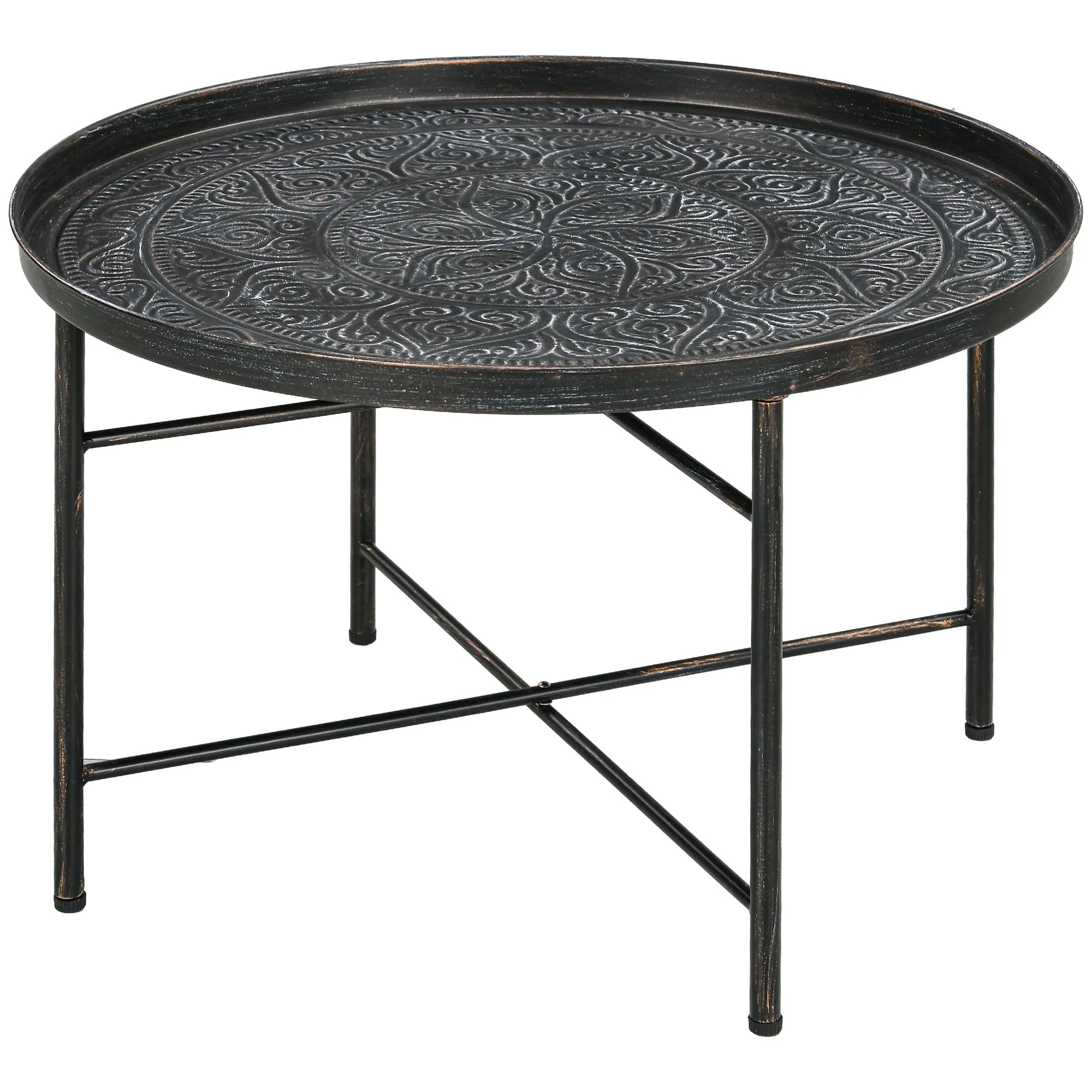 Round Coffee Table with Hammered Tray Top