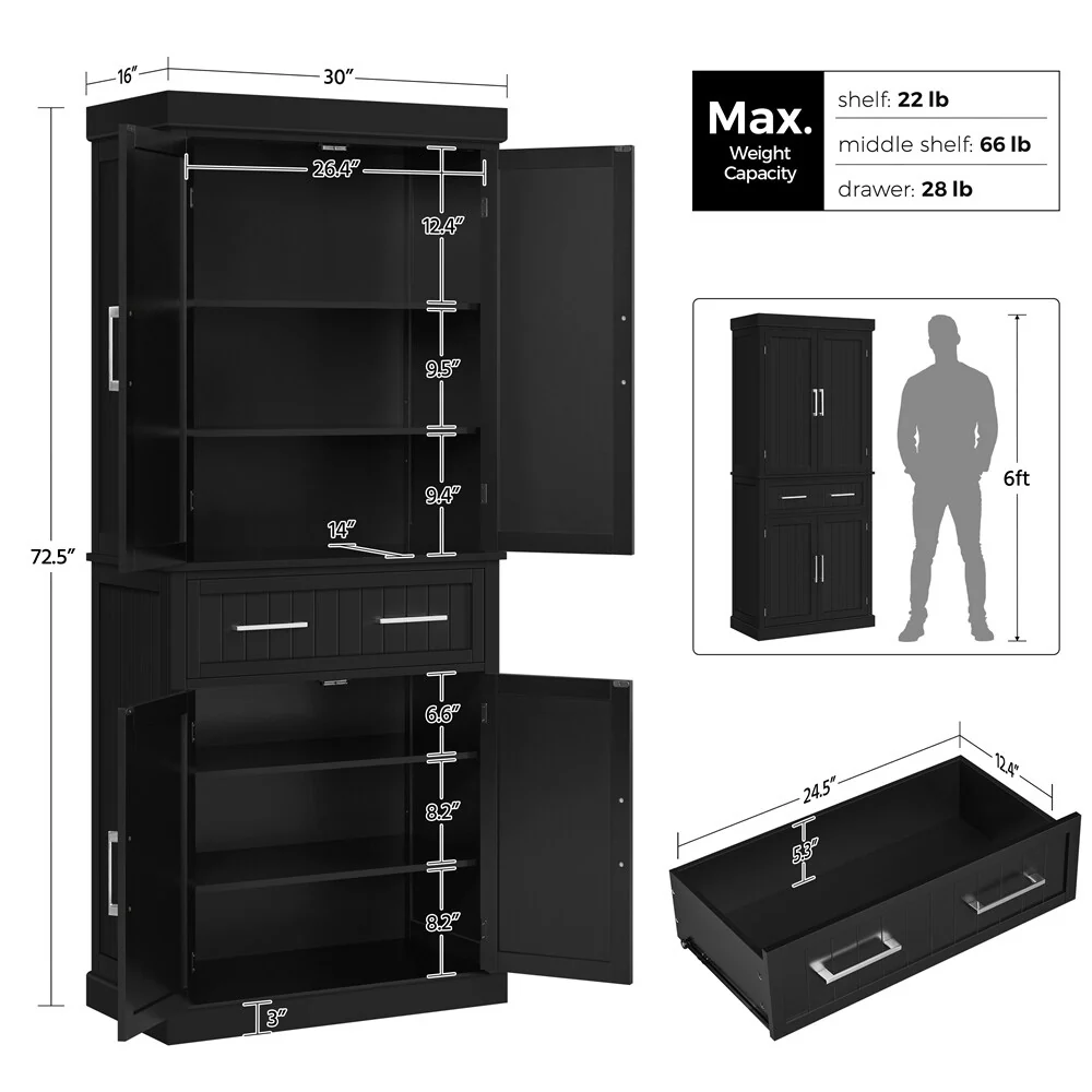 Yaheetech Wooden Kitchen Pantry Storage Cabinet with Doors and Shelves