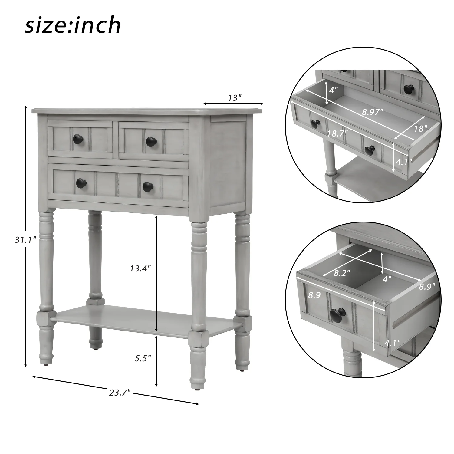 Kylie Console Table with 3 Storage Drawers and Bottom Shelf