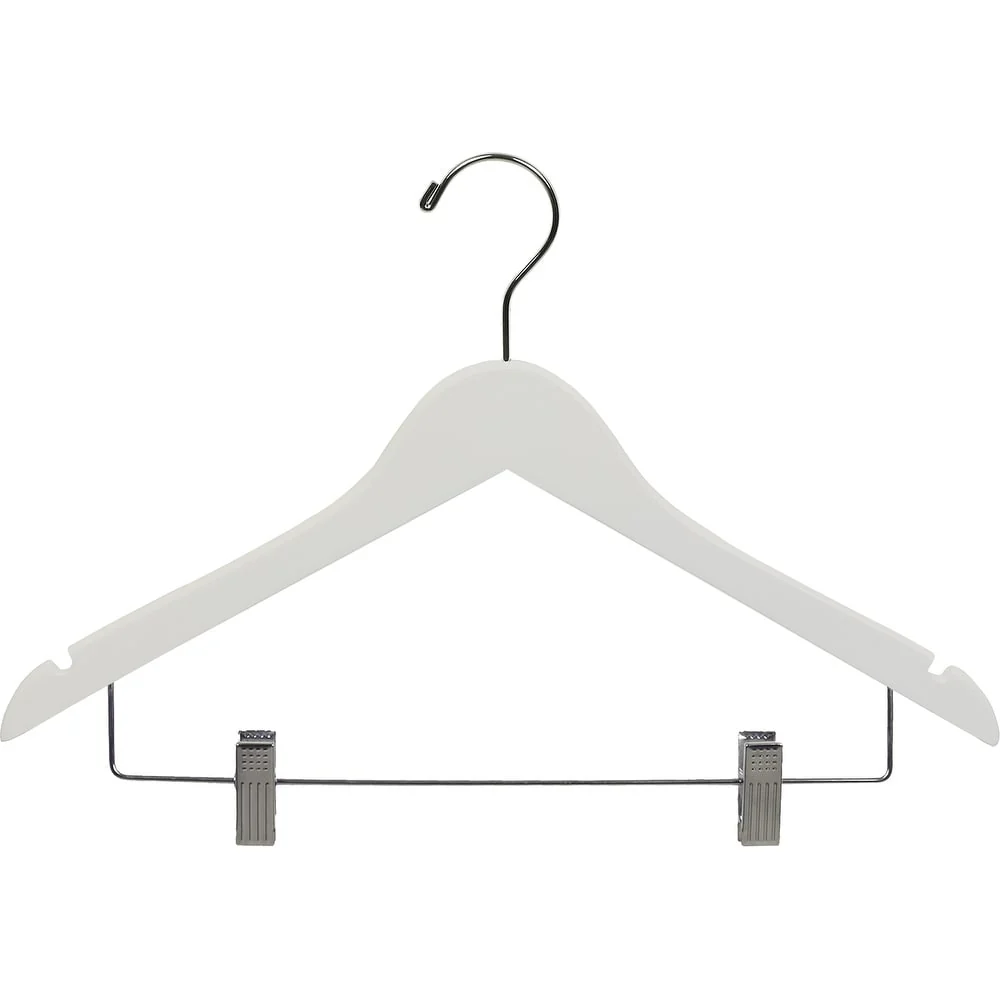 White Wooden Combo Hanger with Clips (Case of 100)