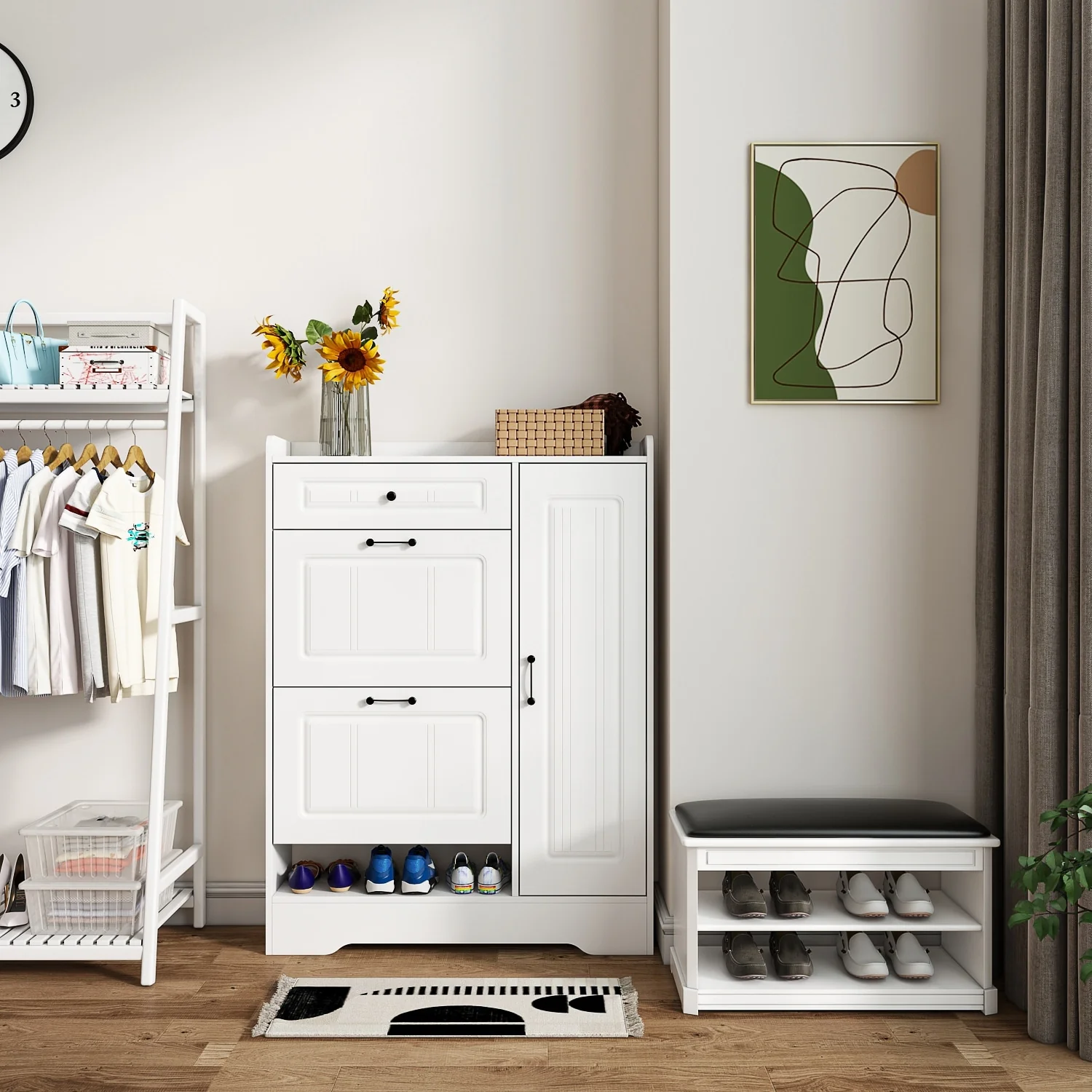 Shoe Cabinet with Door Drawers for 18 Pairs by Kerrogee