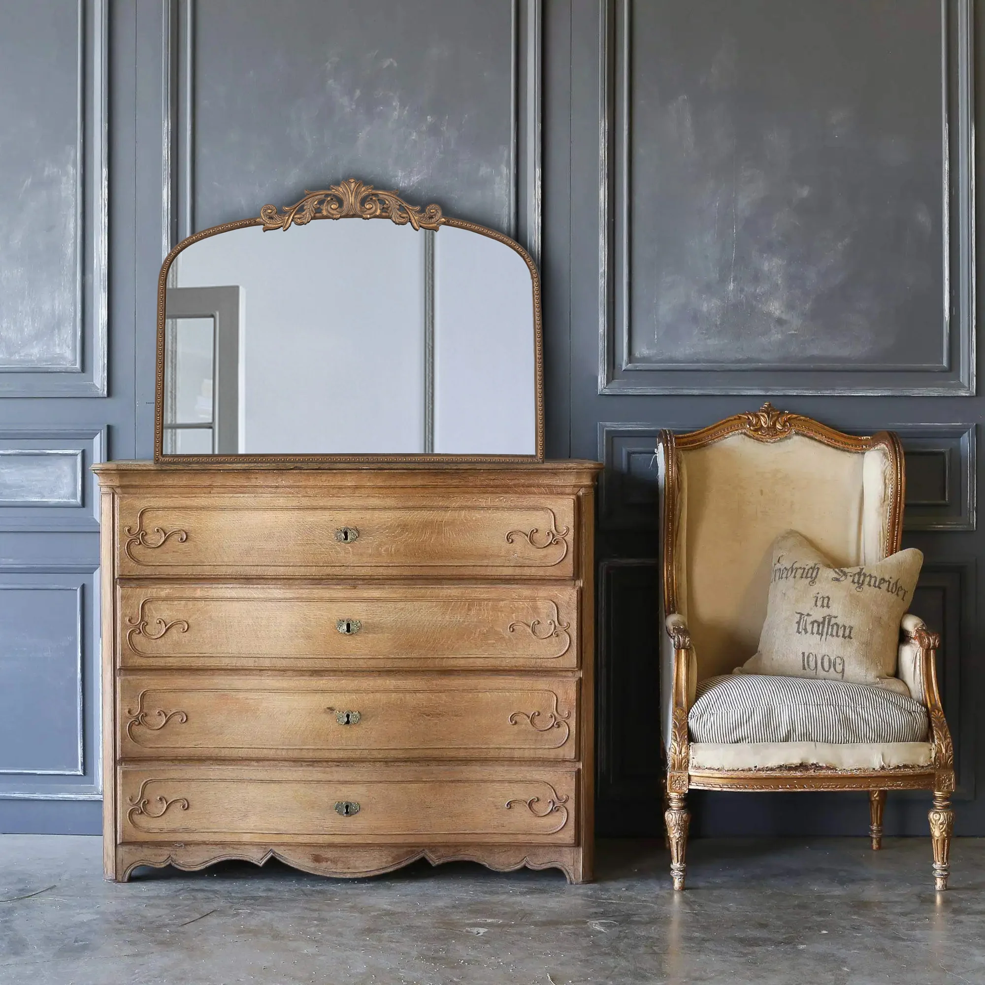 Arch Wall Mirror with Baroque Inspired Frame