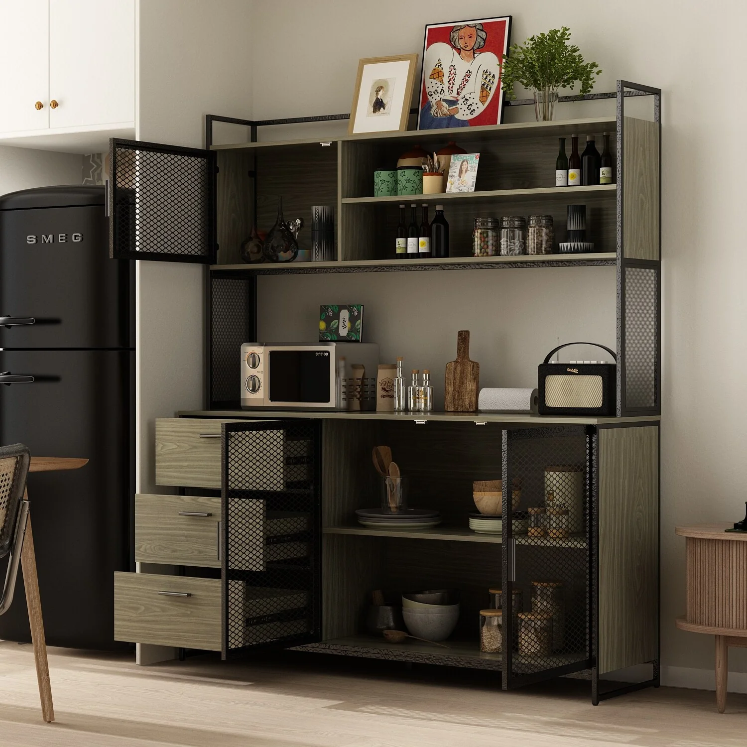 Large Buffet with Hutch,Kitchen Pantry Cupboard Sideboard