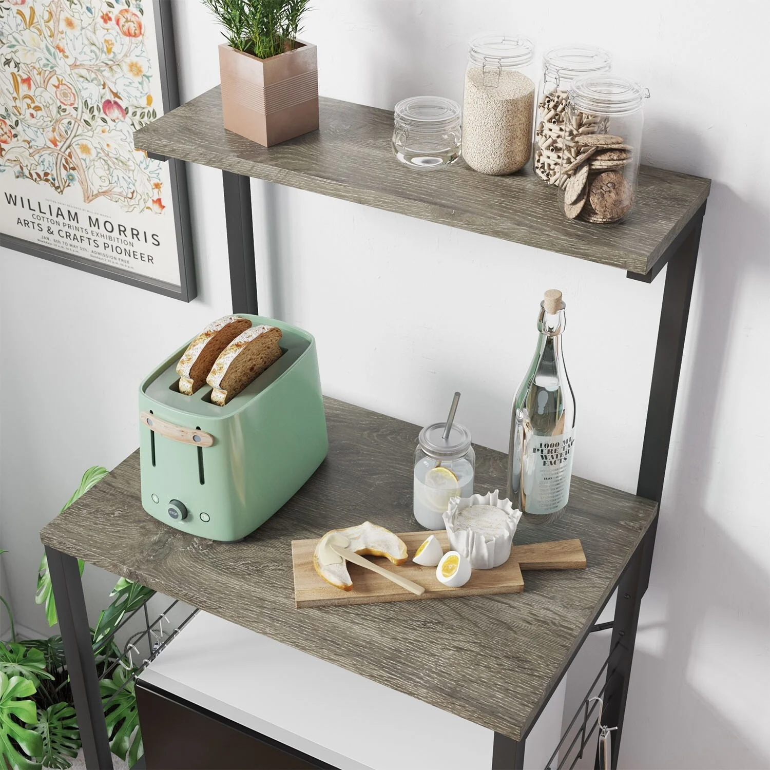 Kitchen Bakers Rack with Storage Shelves &USB Outlets, Microwave Oven Stand Kitchen Shelf Organizer