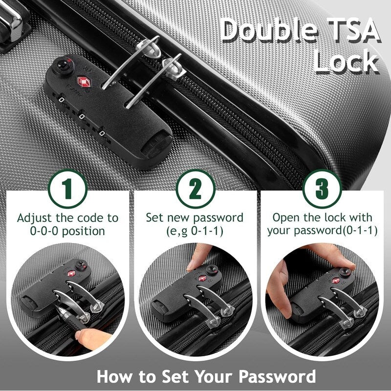3-Pcs Luggage Sets, Trunk Set, ABS Lightweight Suitcase Sets with TSA Lock & Spinner Wheels, 20in/24in/28in