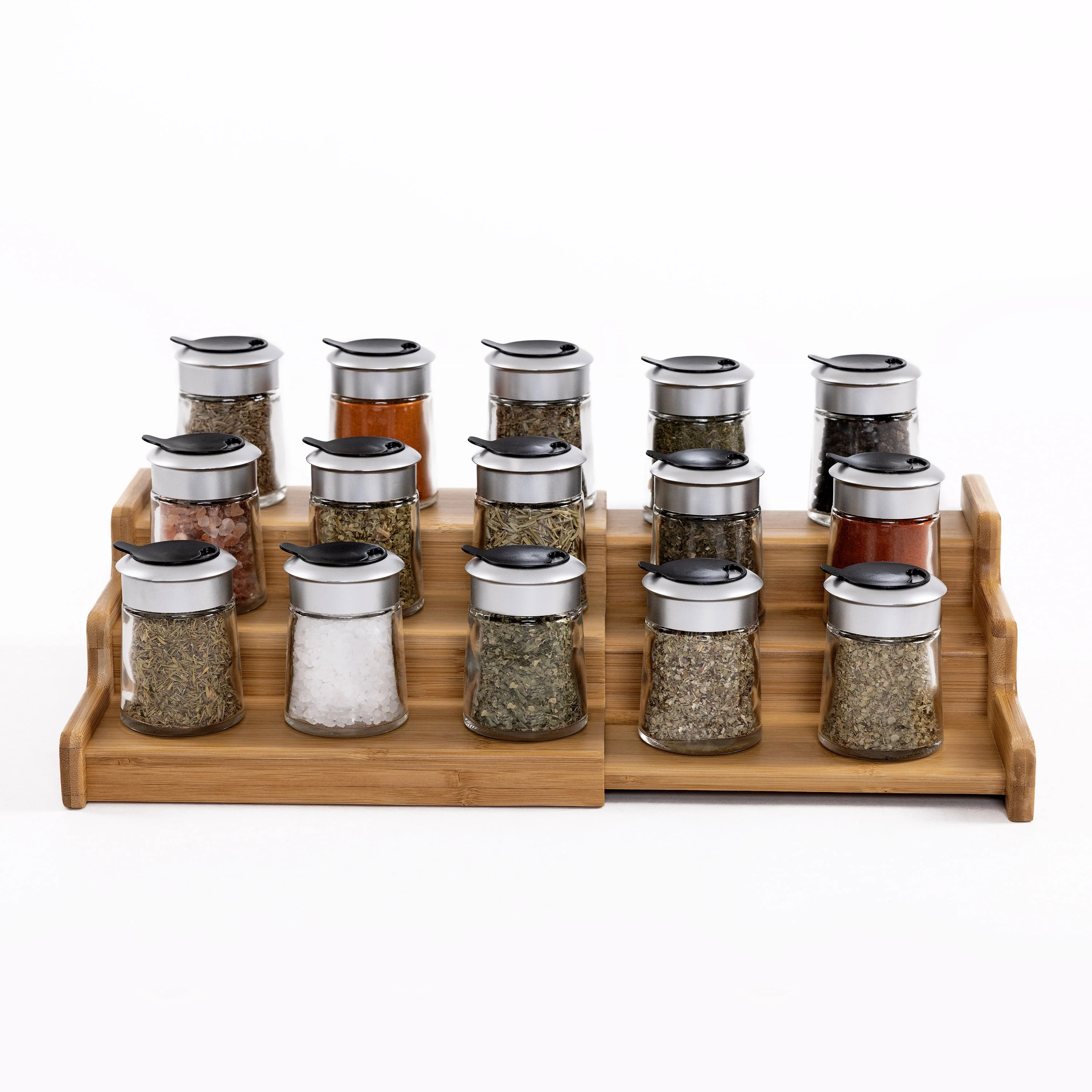 Seville Classics 3-Tier Expandable Bamboo Spice Rack Step Shelf Cabinet Organizer
