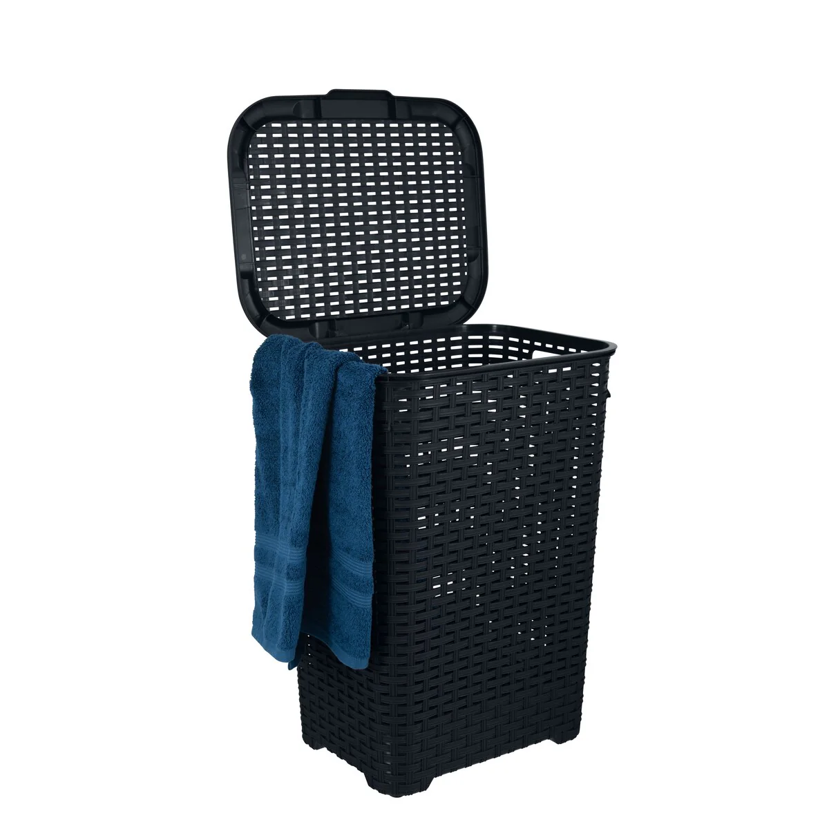 Superio Plastic Wicker Laundry Hamper with Lid Large Capacity - Capacity: 60l