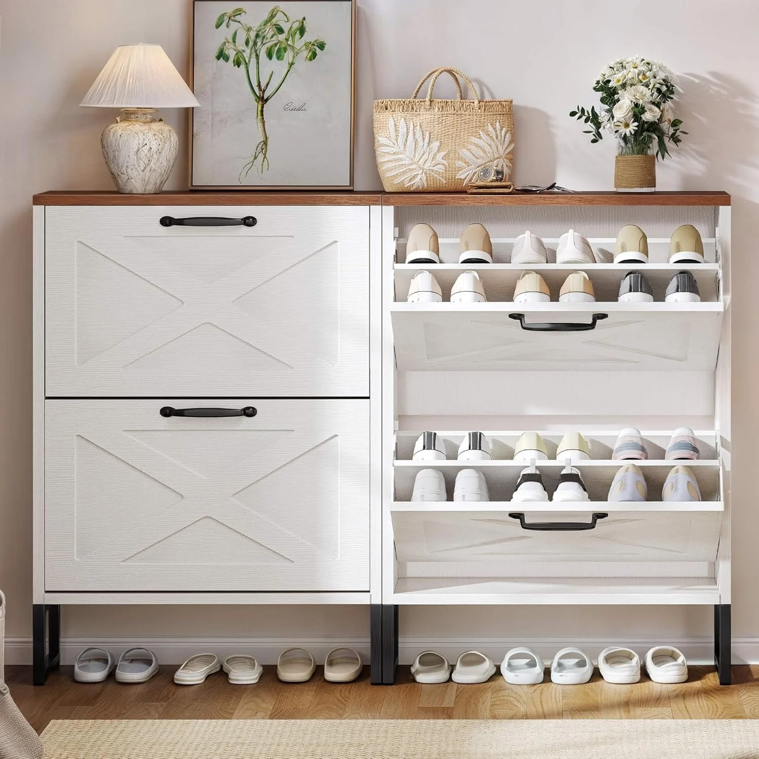 Moasis Shoe Storage Cabinet with 2 Flip Drawers Narrow Shoes Rack Organizer