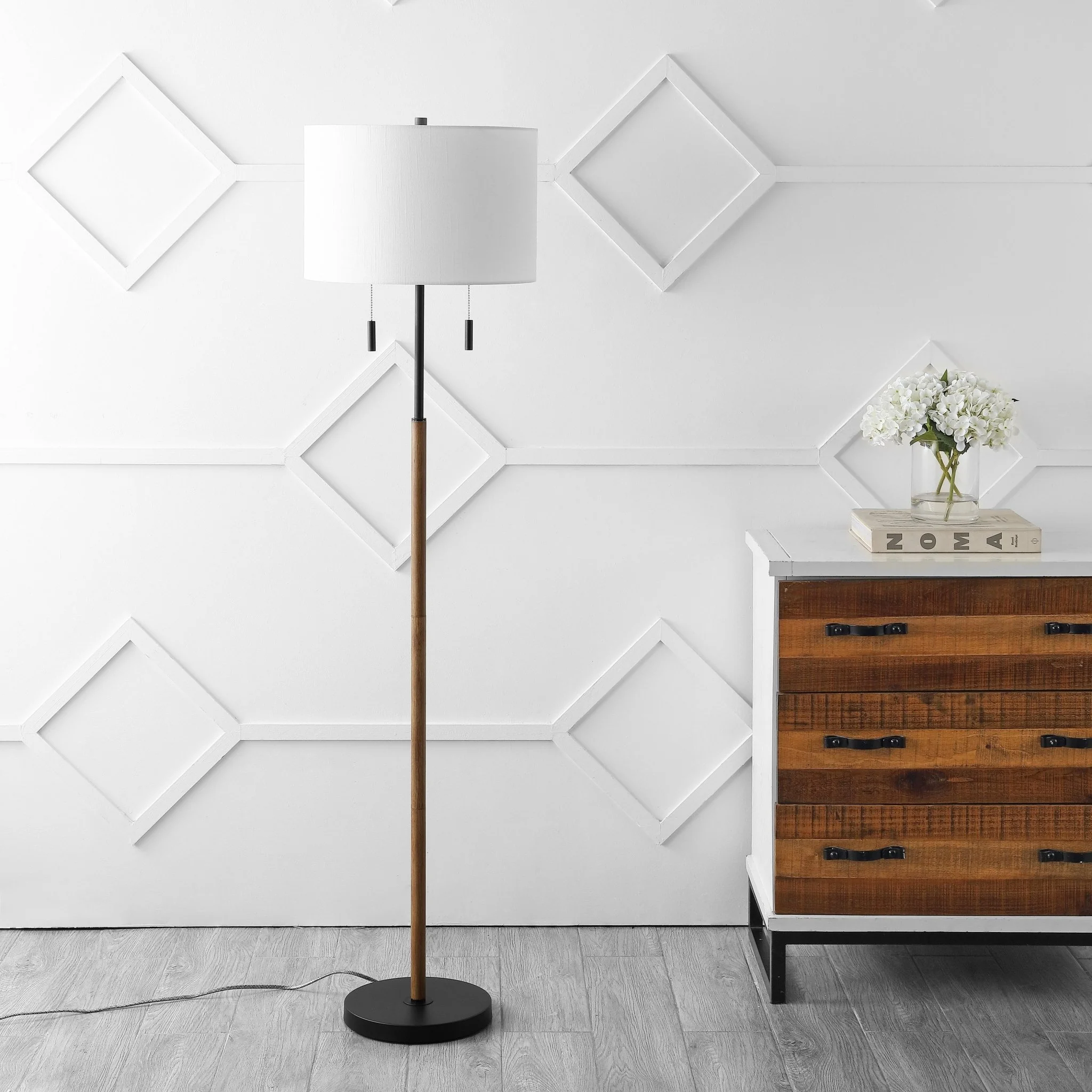 Maude Rustic Farmhouse Iron Candlestick Pull Chains LED Floor Lamp