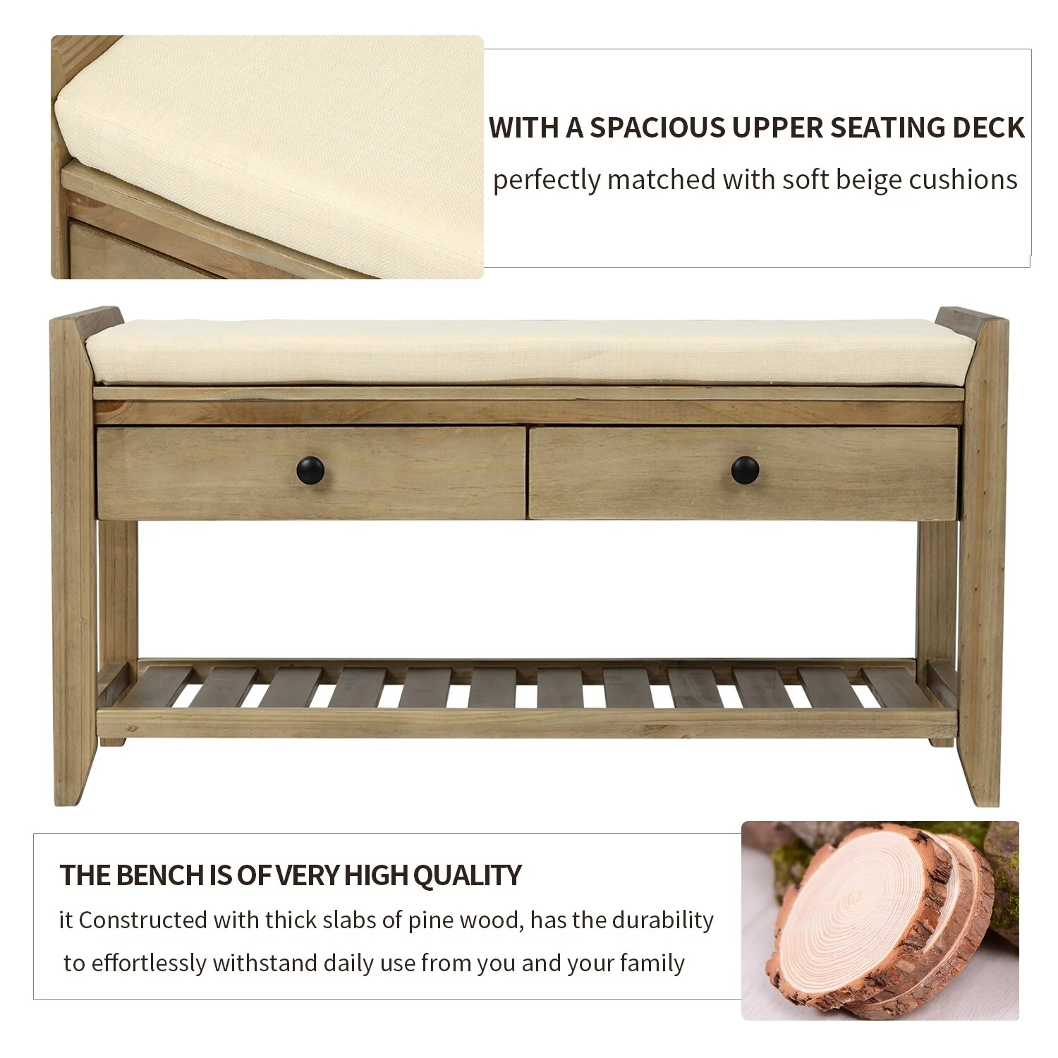 Multi-purpose Shoe Rack with Cushioned Seat and Drawers
