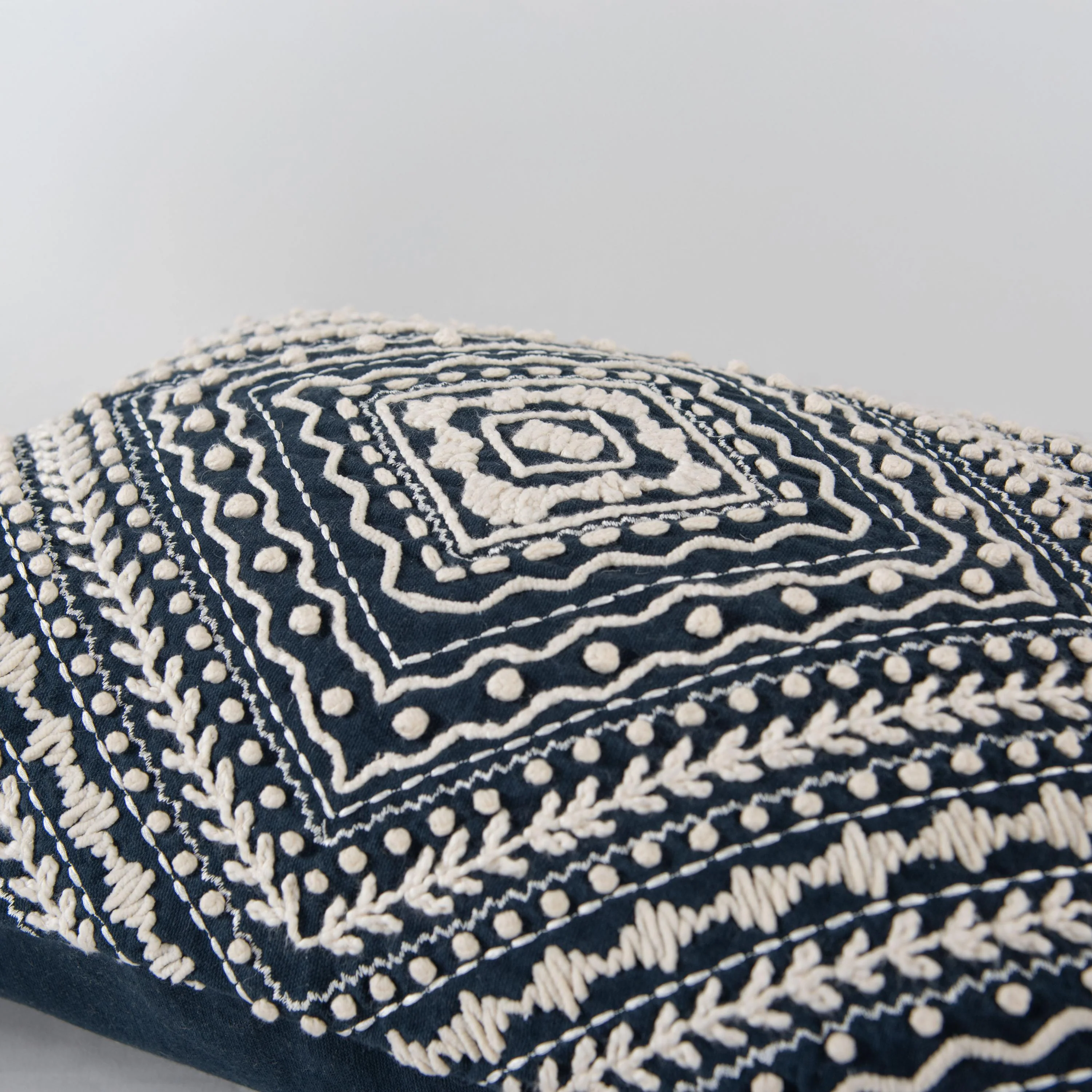 Embroidered Medallion Geometric Lumbar Throw Pillow