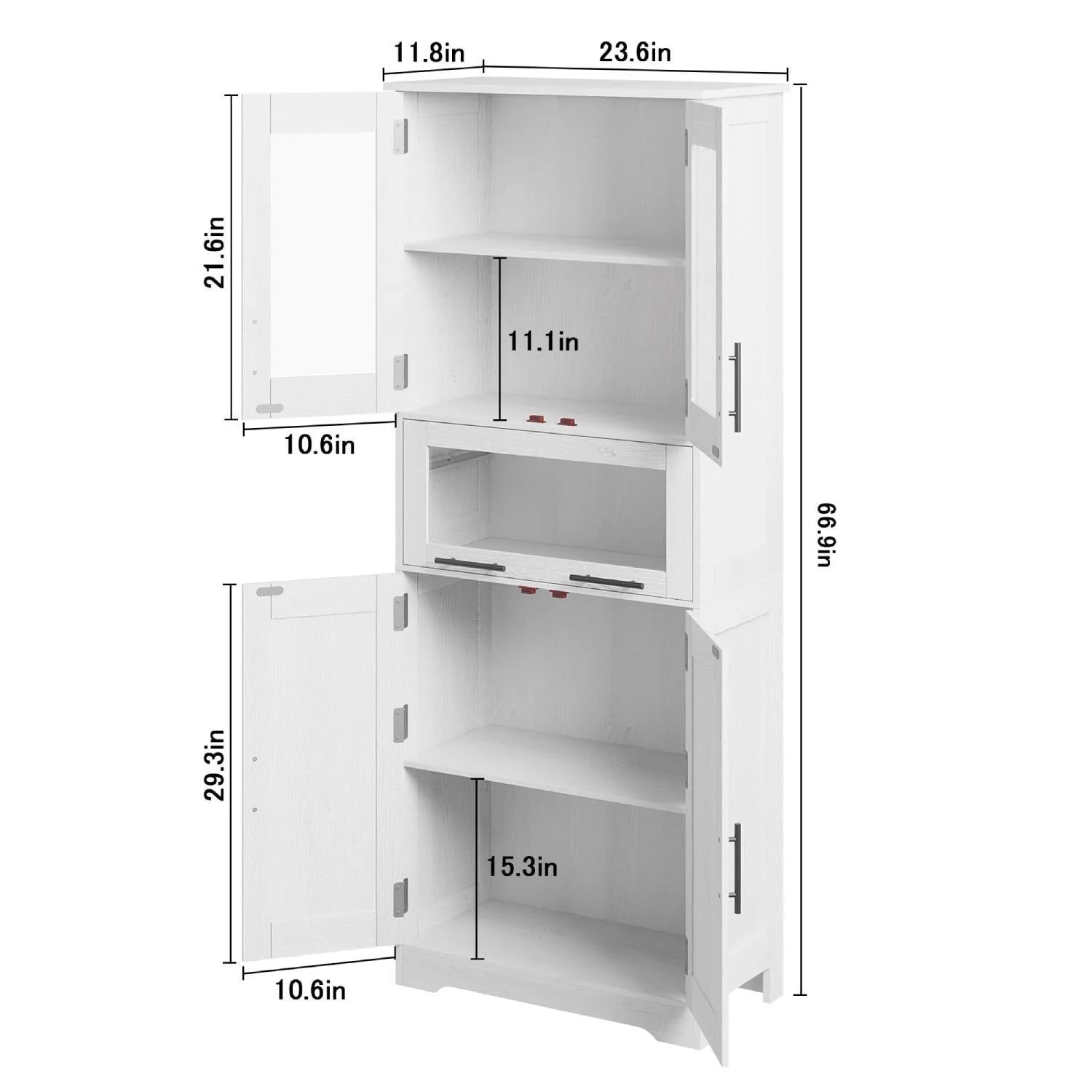 Tall Cabinet with Doors and Adjustable Shelf, Kitchen , Bathroom - N/A